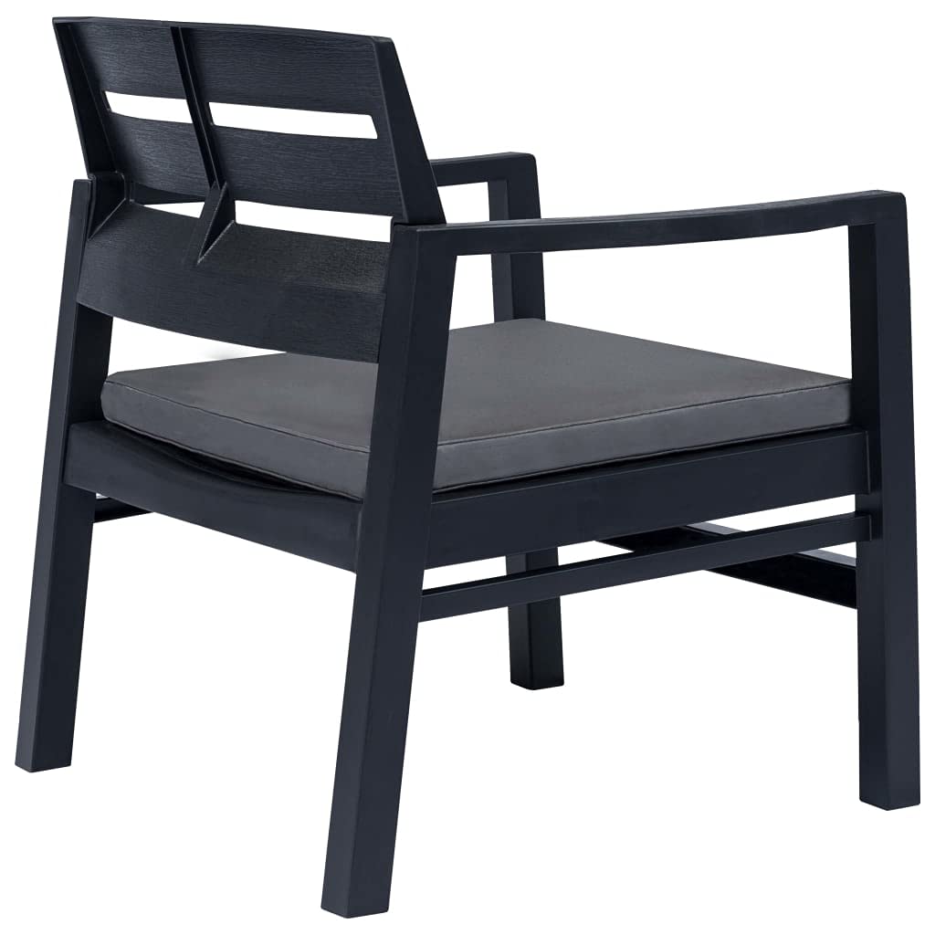 4-Piece Patio Lounge Set with Coffee Table, Bench & 2 Armchairs - Durable Plastic Outdoor Furniture for Backyard, Garden, Poolside & Deck - Anthracite Gray (Model 1449)