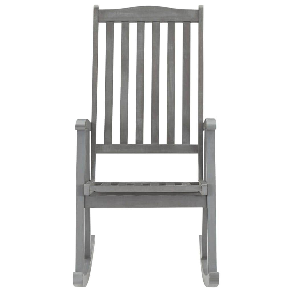 vidaXL Solid Acacia Wood Rocking Chair with Cushions - Gray Wooden Armchair for Outdoor Garden, Patio, Terrace & Backyard - Comfortable Porch Swing Chair for Relaxing & Reading