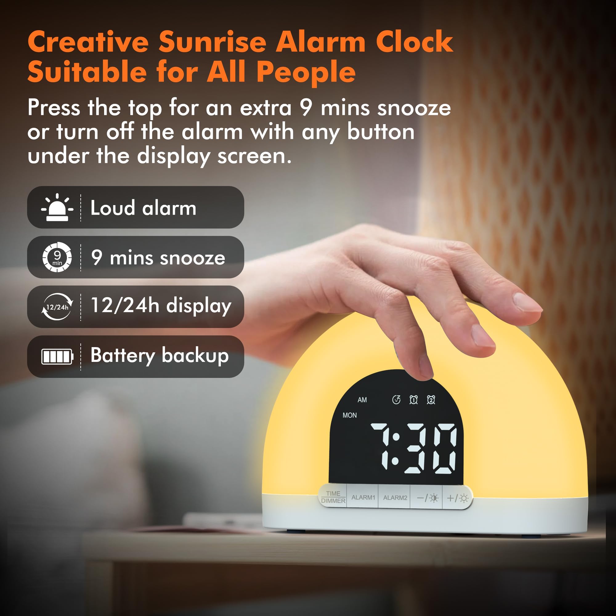Sunrise Alarm Clock with Sunrise Simulation & Dual Alarms - Wake Up Light for Kids, Adults & Heavy Sleepers - 7 Natural Sounds, 7-5-2 Modes, Snooze & Night Light - Perfect for Bedroom, Home Office & Travel - Ideal Gift for Christmas, Birthday & Housewarming