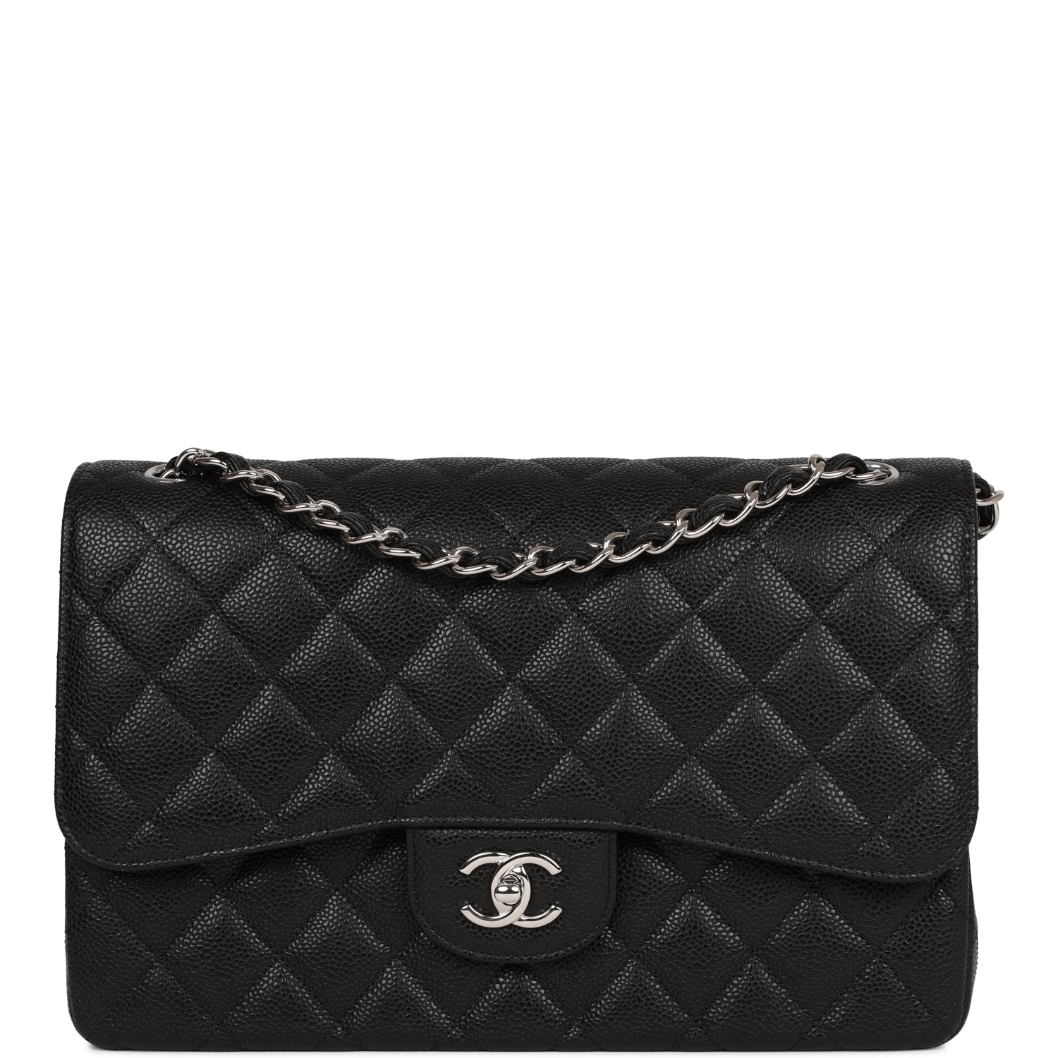 Chanel Jumbo Classic Double Flap Bag Black Caviar Leather with Silver Hardware - Luxury Designer Handbag for Women, Perfect for Evening Events & Special Occasions