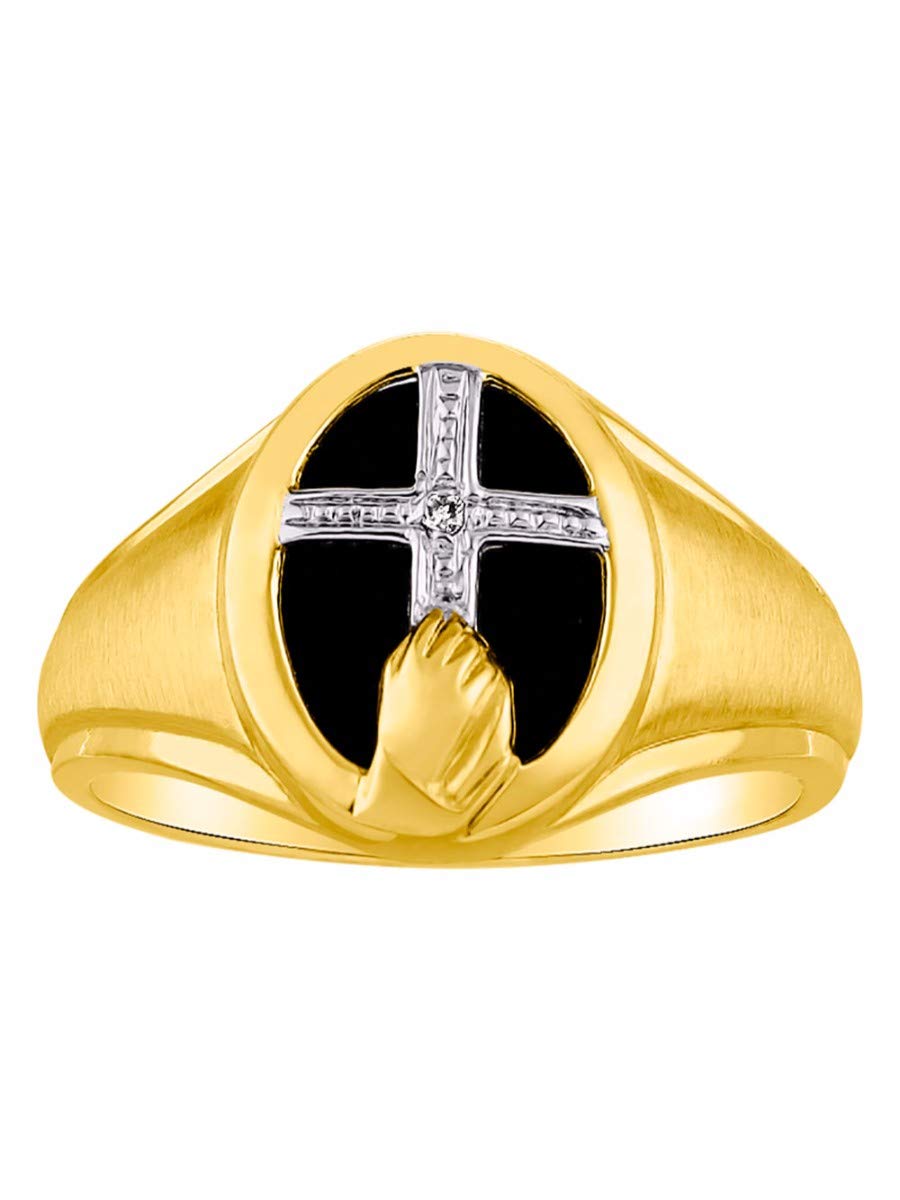 Rylos Sterling Silver & Gold Plated Cross Prayer Ring for Men & Women - Religious Jewelry with Diamonds & Black Onyx - Sizes 8-13 - Perfect for Church, Weddings & Daily Wear