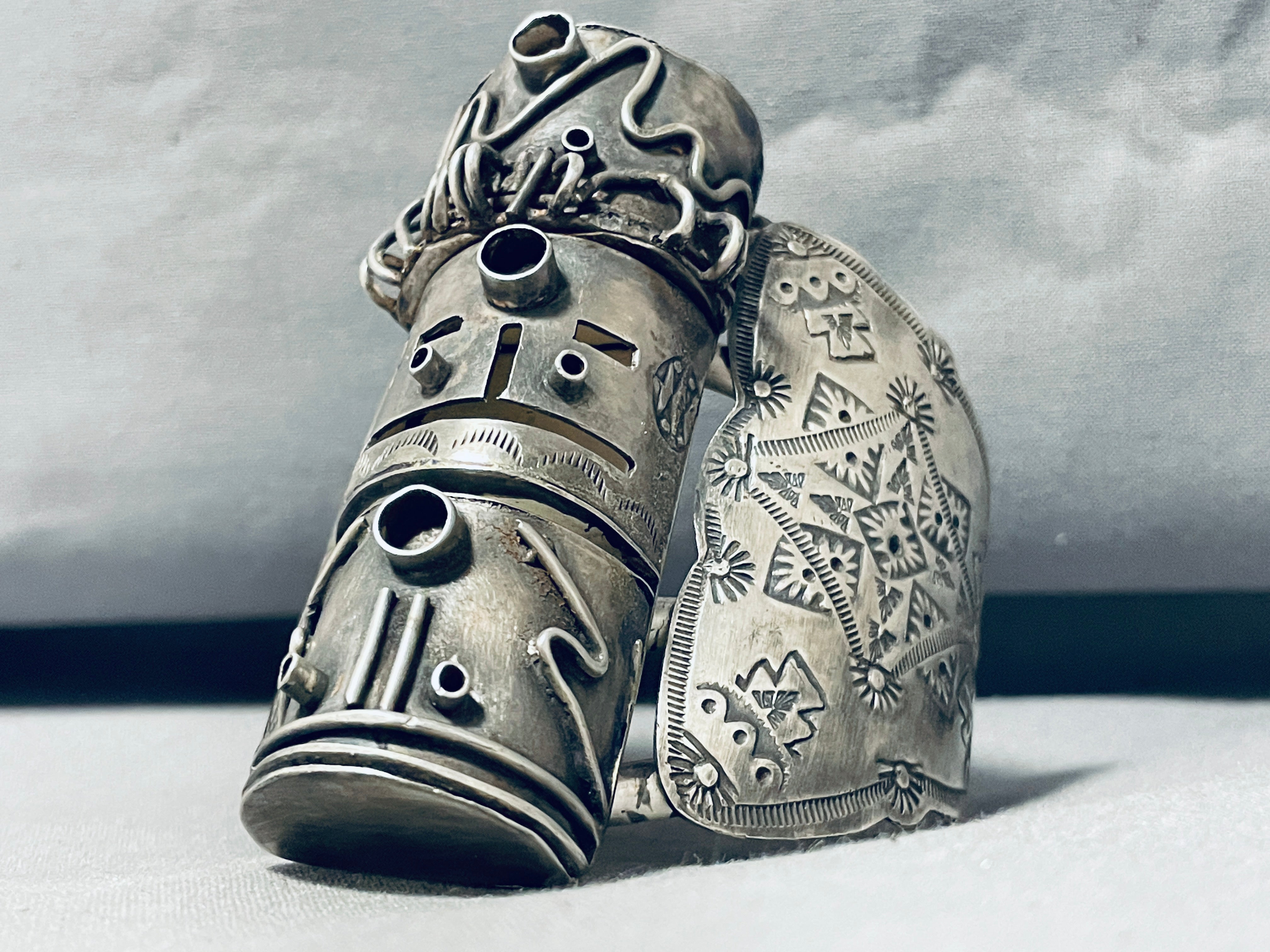 Authentic Navajo Handcarved 3 Story Kachina Bracelet - 150g Signed Native American Artisan Jewelry - Perfect for Cultural Collectors, Southwest Fashion & Gift Giving