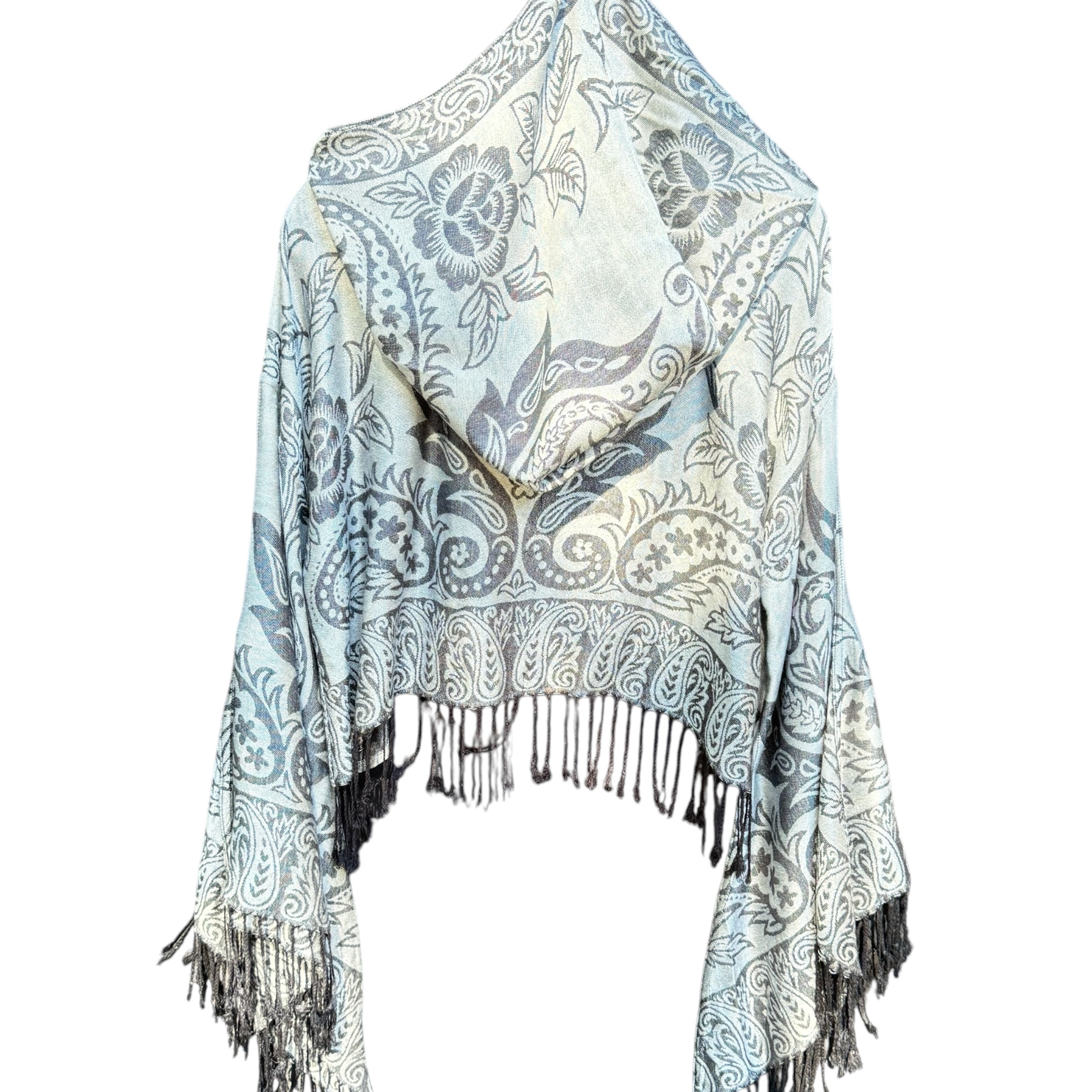 Butterfly Bell Pashmina Top - Elegant White Rose Print Women's Fashion Blouse for Casual Wear & Special Occasions