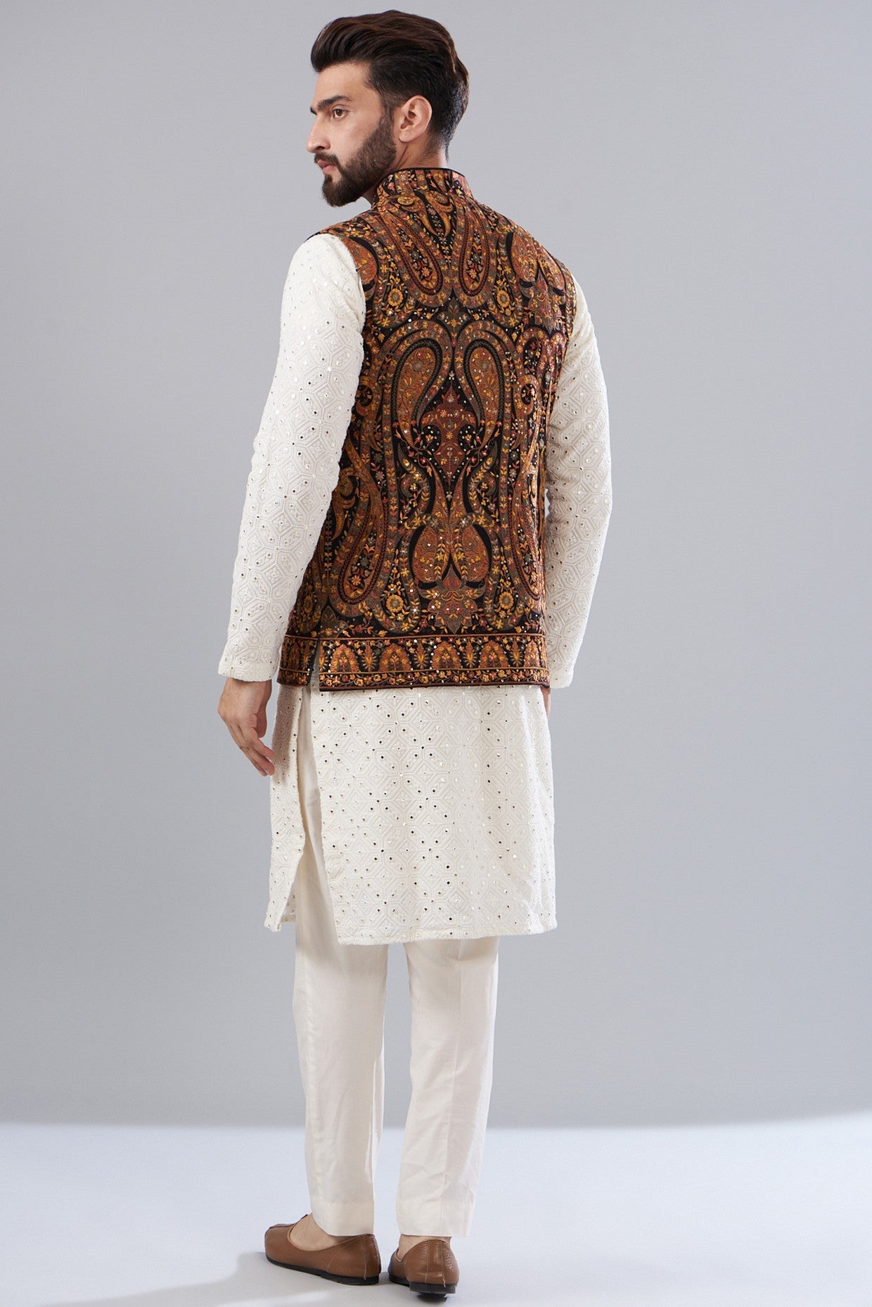 Authentic Kashmiri Embroidered Nehru Jacket for Men - Traditional Indian Wedding & Festive Wear - Elegant Ethnic Outerwear for Special Occasions