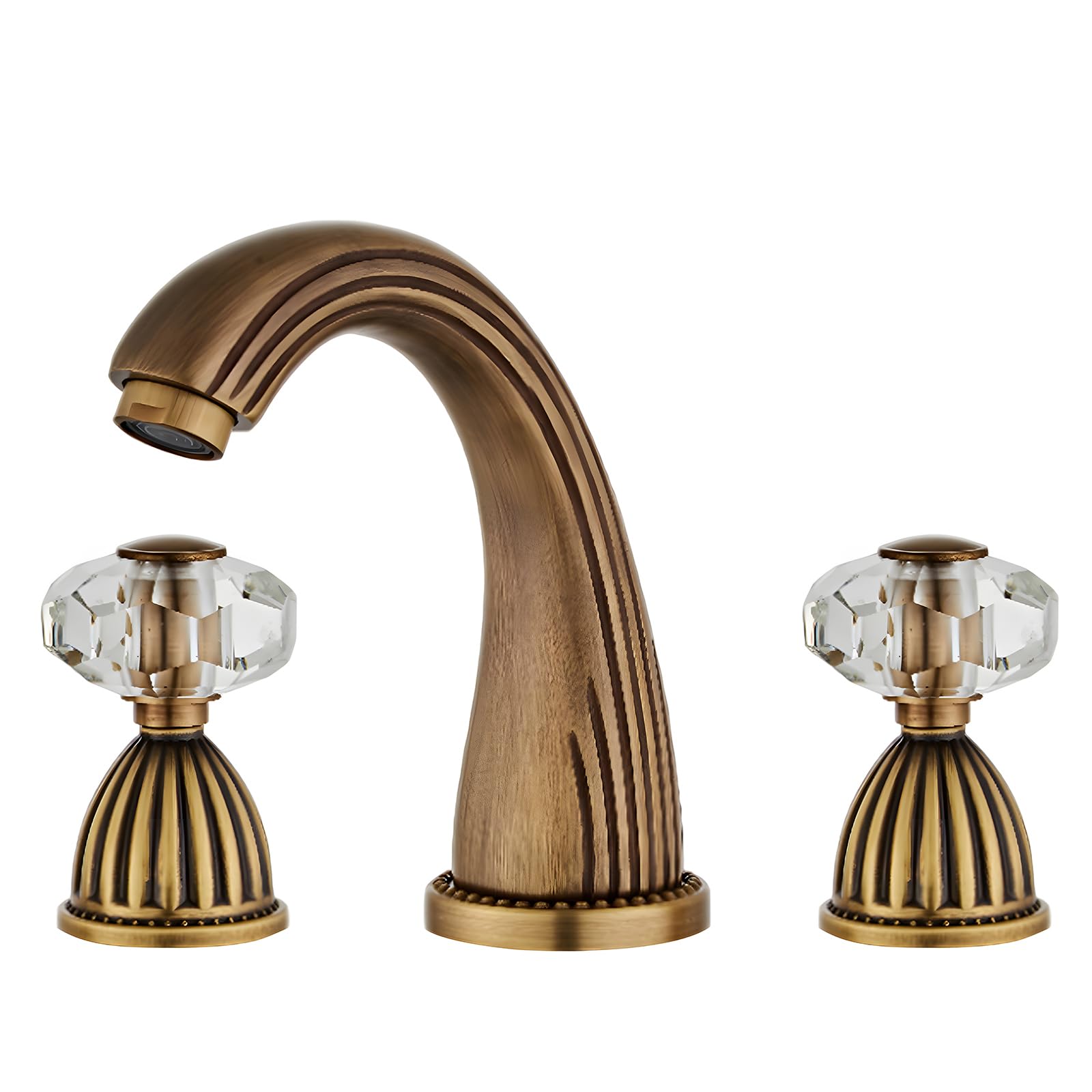Vintage Two-Handle Widespread Bathroom Faucet - Antique Brass Finish with Crystal Handles - 3 Hole Mount - Includes Hot/Cold Water Supply Lines - Perfect for Classic & Farmhouse Style Bathroom Renovations
