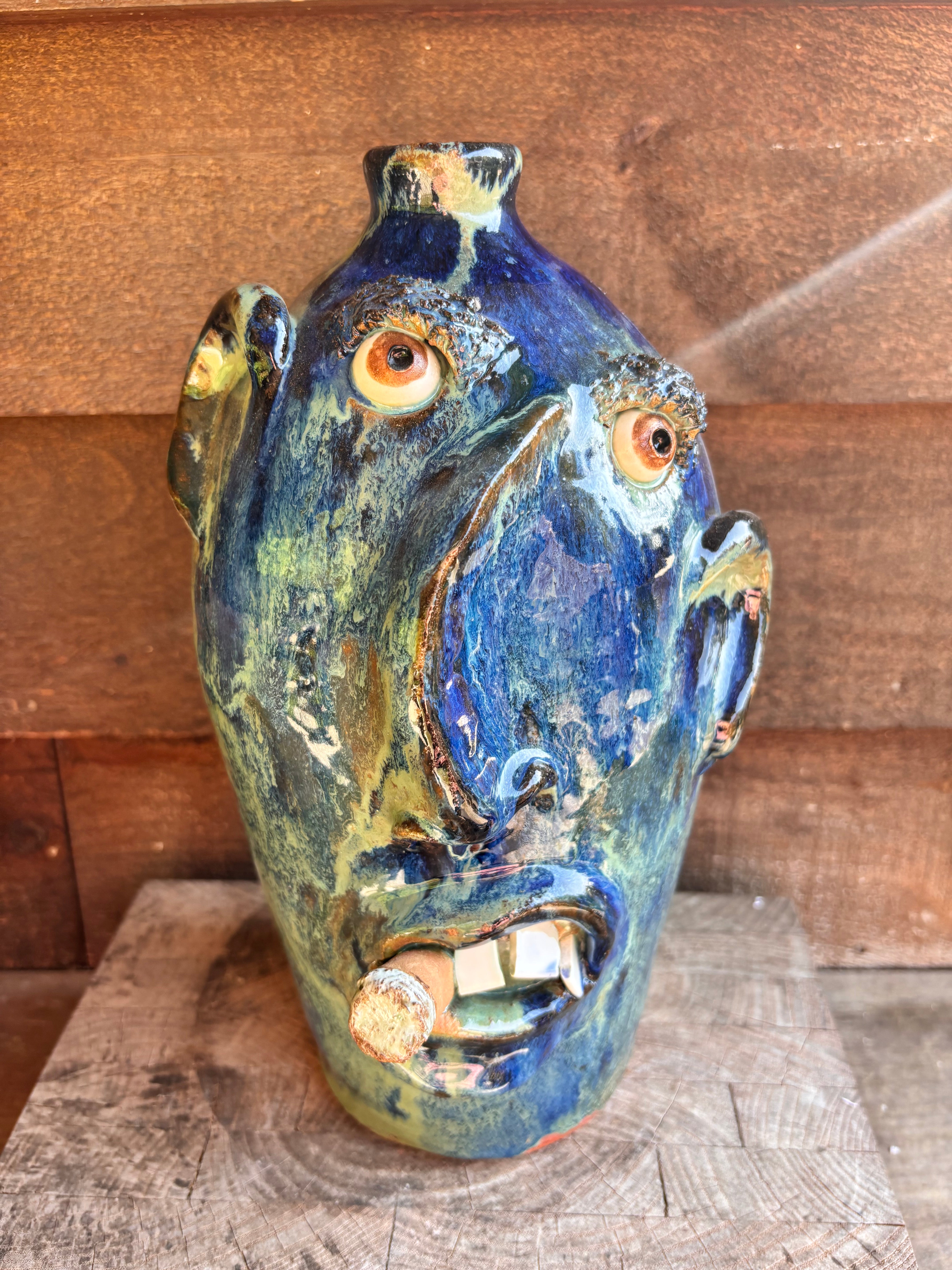 Billy Jo Craven 14 Face Jug - Handmade Ceramic Folk Art Collectible - Unique Southern Pottery Decor for Home & Office - Perfect for Rustic, Farmhouse & Vintage Style Interiors