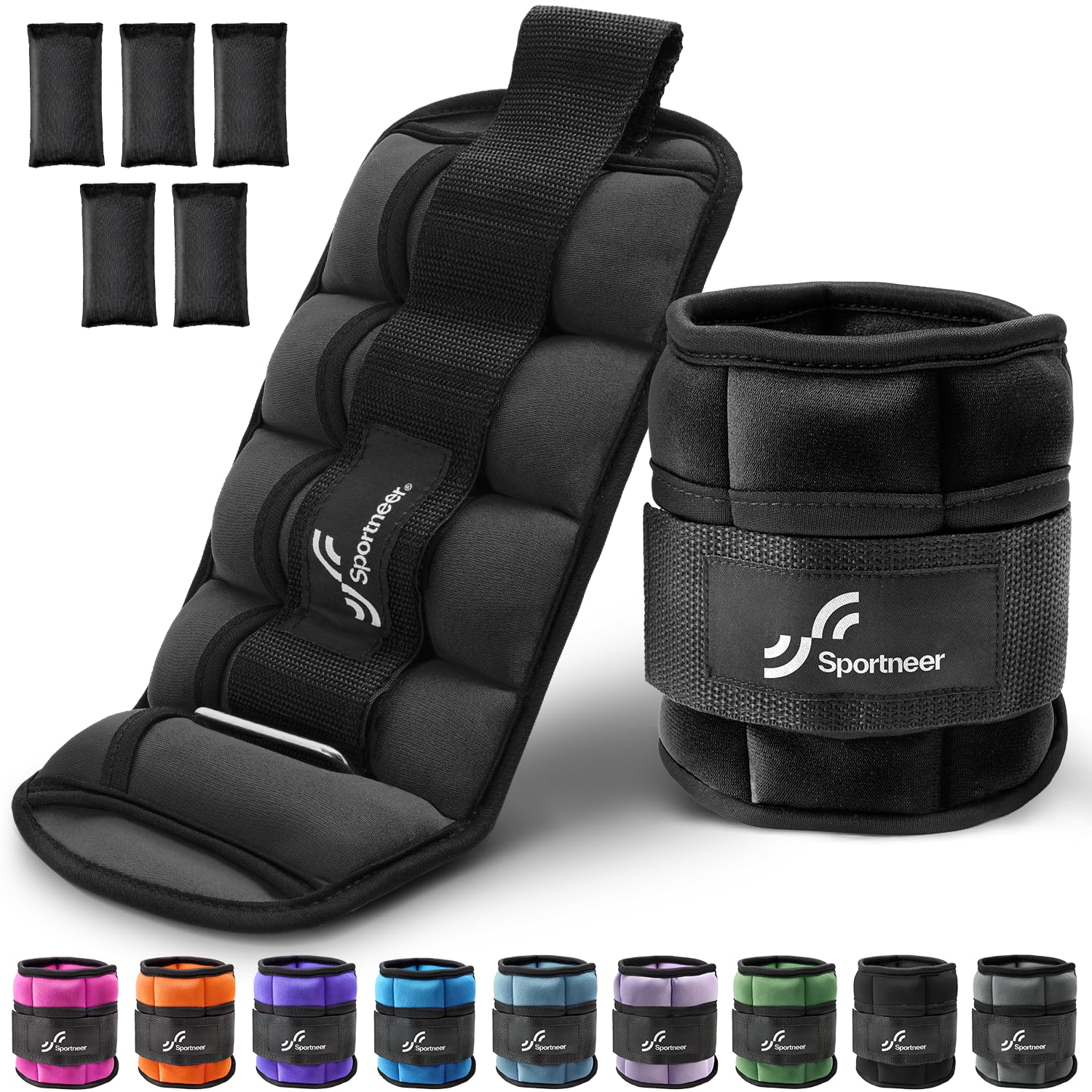 Sportneer Adjustable Ankle Weights 7 lbs/Pair - Secure Strap Leg Weights for Strength Training, Yoga, Running & Gym Workouts - Ideal for Home Fitness, Physical Therapy & Aerobic Exercises