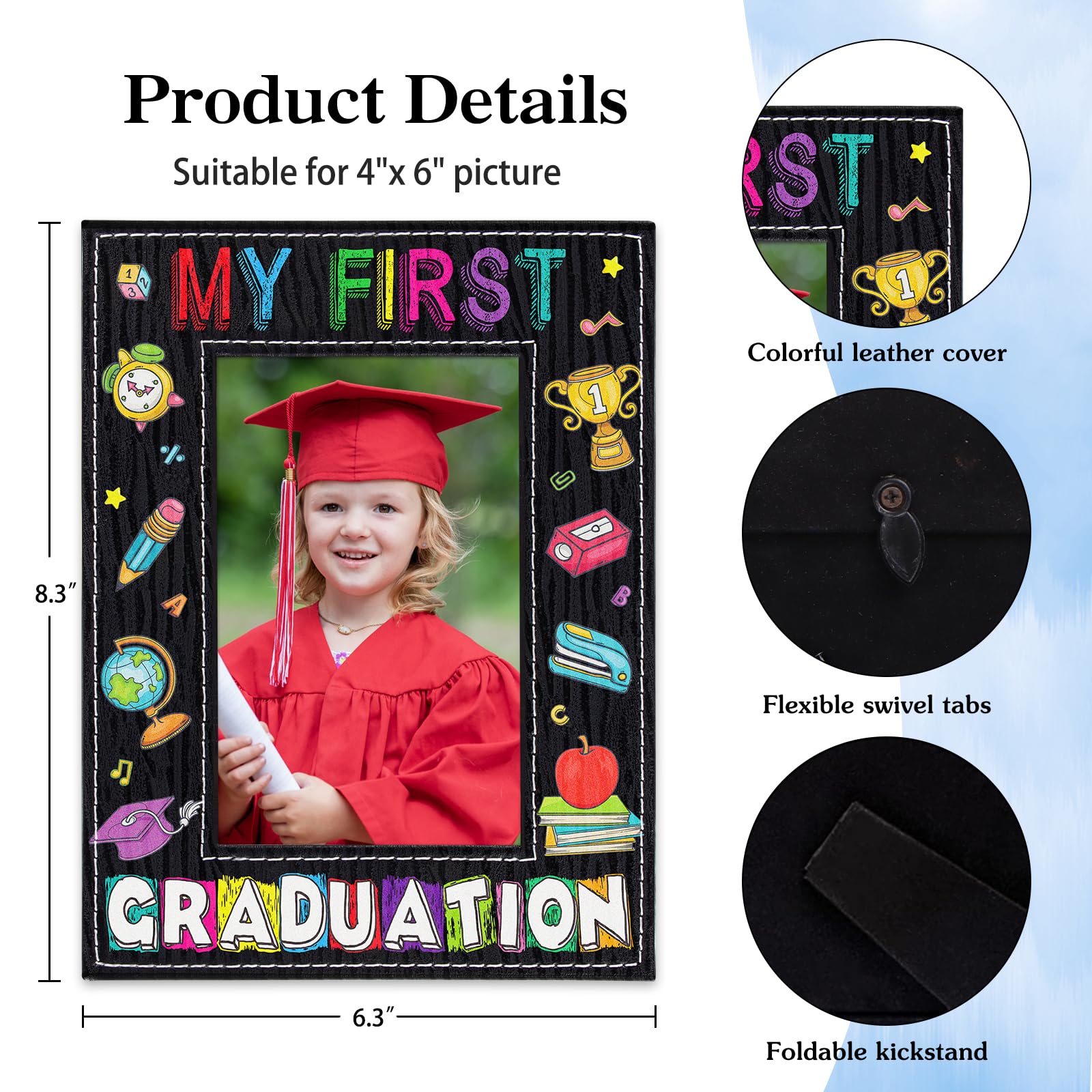 WaaHome 4x6 Preschool & Kindergarten Graduation Picture Frame - My First Graduation Photo Frame for PreK, Preschool 2025 - Perfect Graduation Gift for Kids, Boys & Girls - Ideal for School Ceremonies, Memory Keepsakes & Wall Decor