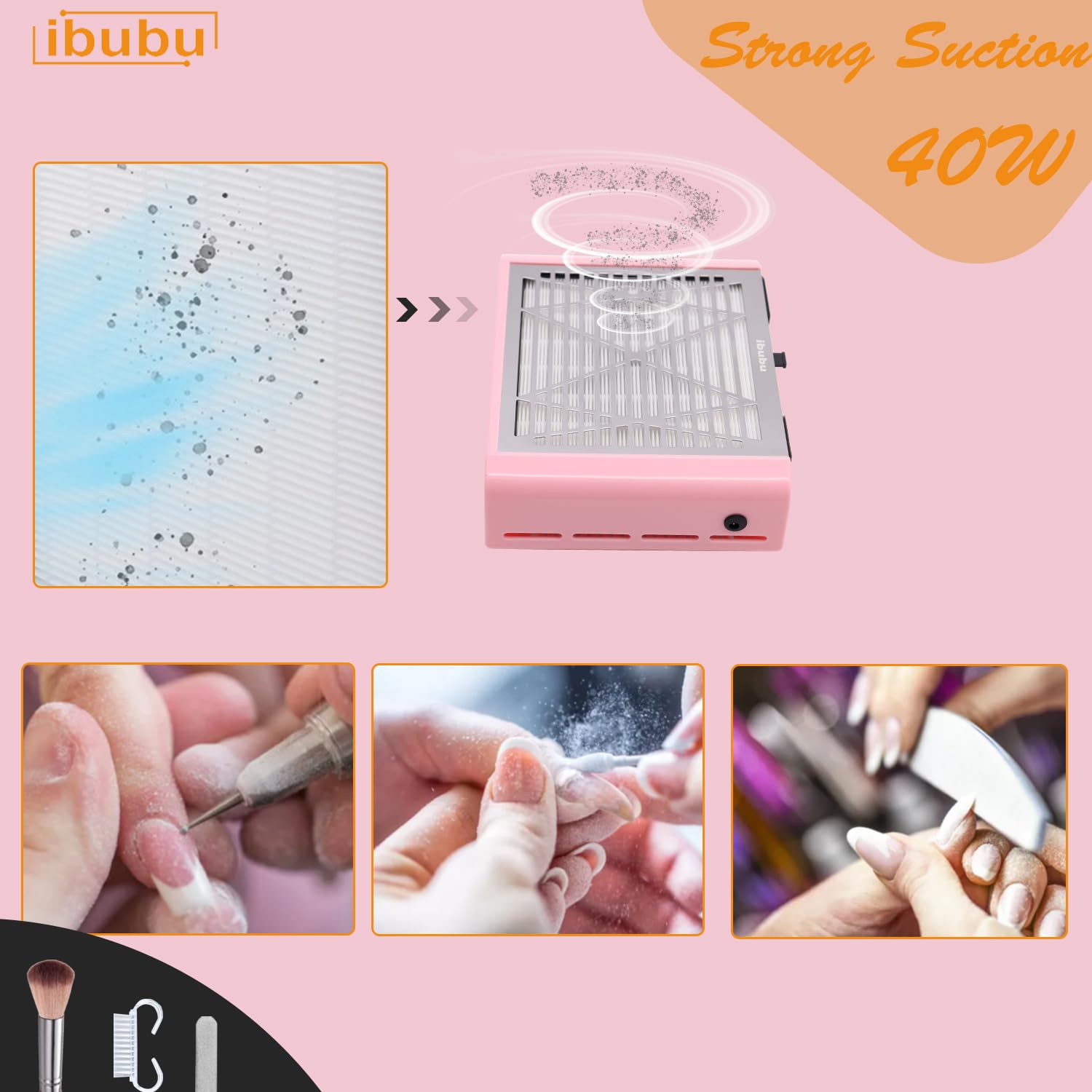 Electric Nail Dust Collector with Strong Suction - Professional Nail Salon Vacuum Cleaner for Acrylic Powder & Nail Art Dust Extraction - Includes Multiple Tool Kits (Pink) - Perfect for Manicure Stations, Nail Salons & Home Nail Care