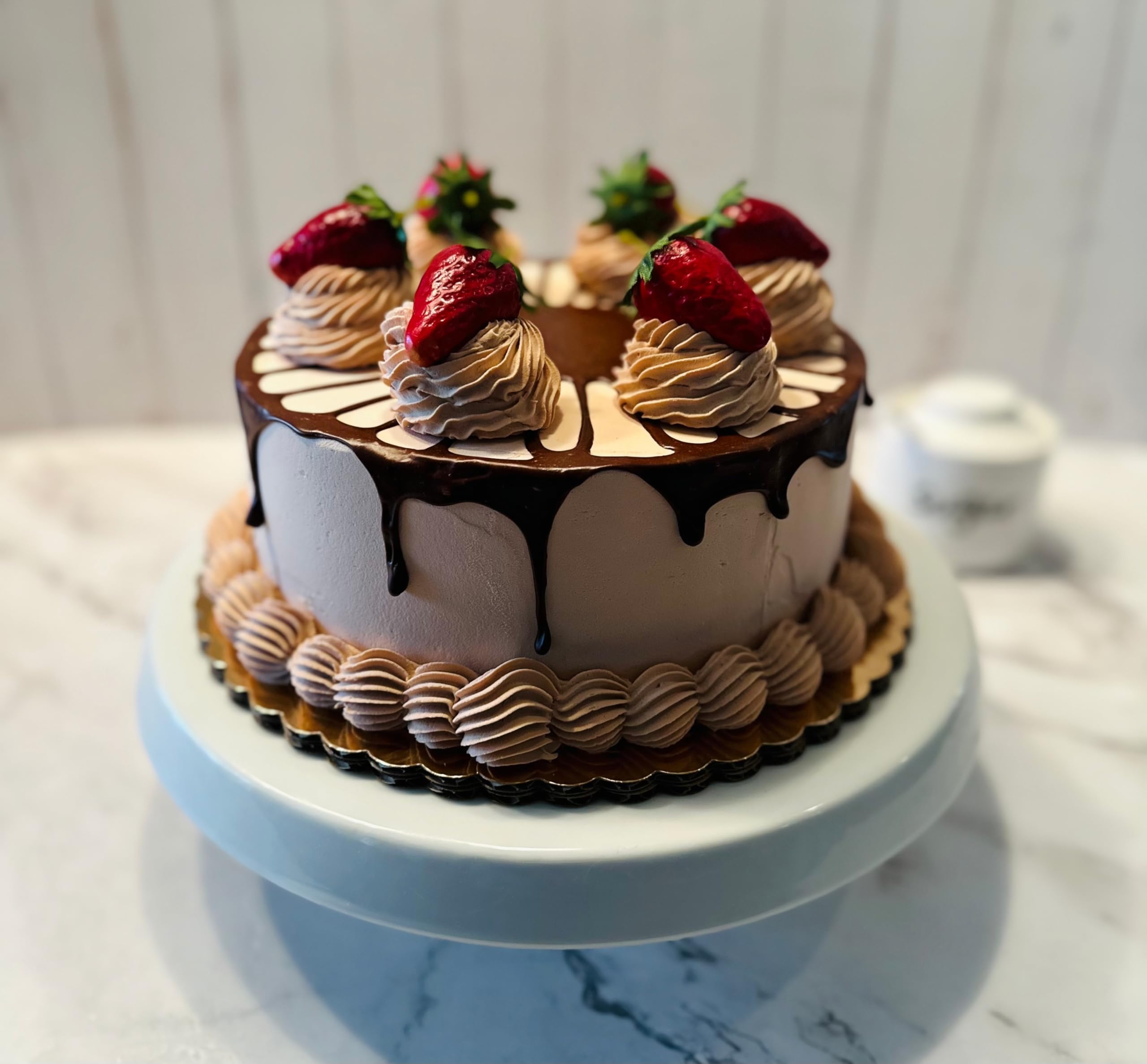 Dezicakes Handmade Fake Chocolate Stripe Cake - Artificial Decorative Cake for Party, Wedding, and Dessert Table Displays