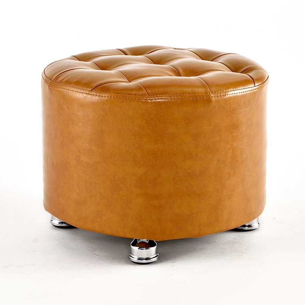 Modern PU Leather Footstool - Dark Yellow Ottoman for Living Room & Bedroom