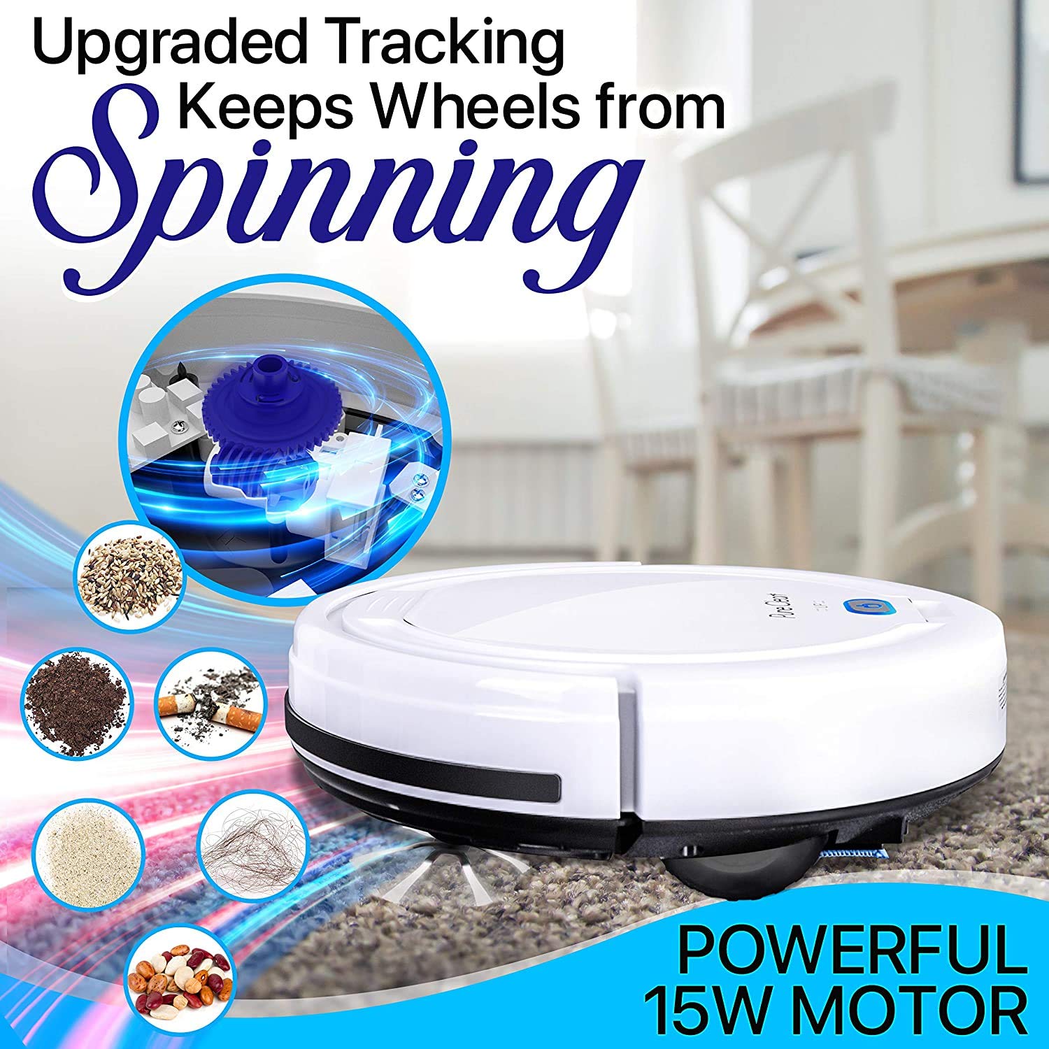 PURE CLEAN Smart Automatic Robot Vacuum Cleaner with Self-Programmed Navigation - Slim, Rechargeable Robotic Vacuum for Carpets, Hardwood, Tile & Linoleum Floors - Anti-Fall Sensors - Ideal for Pet Hair, Daily Home Cleaning & Office Use - Model PUCRC25PLUS.5