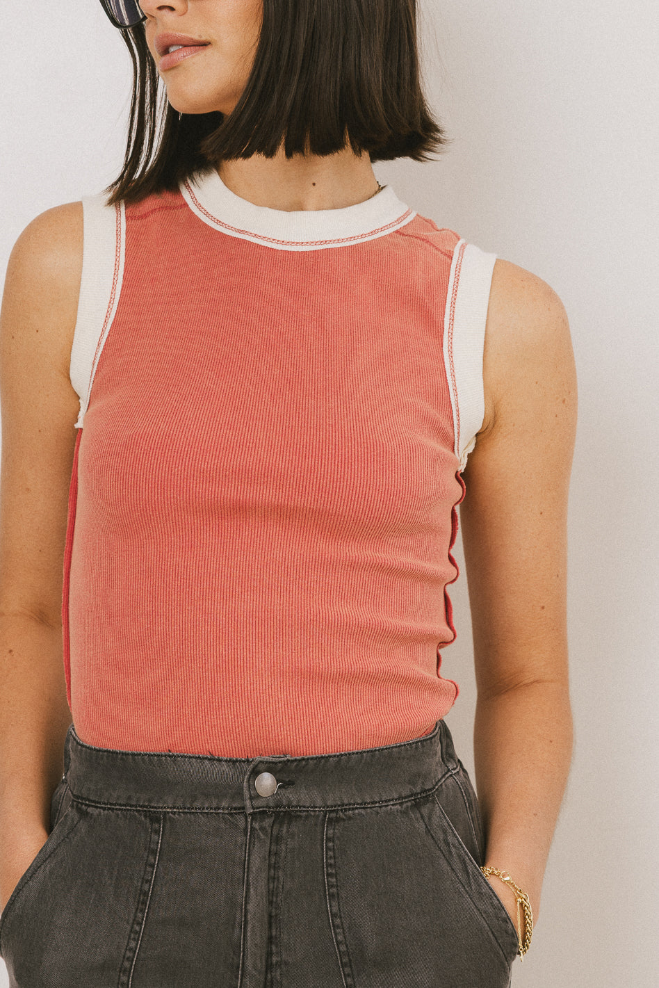 Lilah Reverse Seam Tank Top for Women - Soft Stretch Red Sleeveless Shirt | Casual Summer Outfits & Layering Essentials