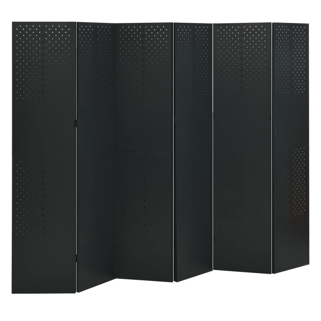 6-Panel Black Steel Room Divider Screen - 94.5