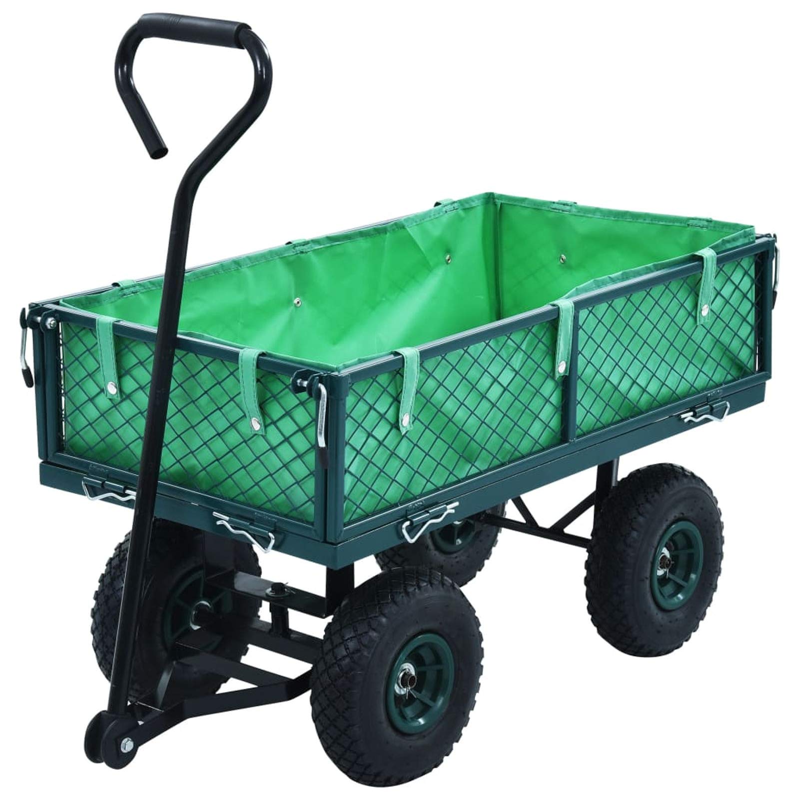 Heavy Duty Garden Trolley Cart with Steel Frame & Padded Handle - 551 lbs Capacity Utility Wagon with Openable Side Panels & Wheels - Perfect for Grocery Shopping, Camping Trips, Gardening, Beach Outings & Yard Work (Green)