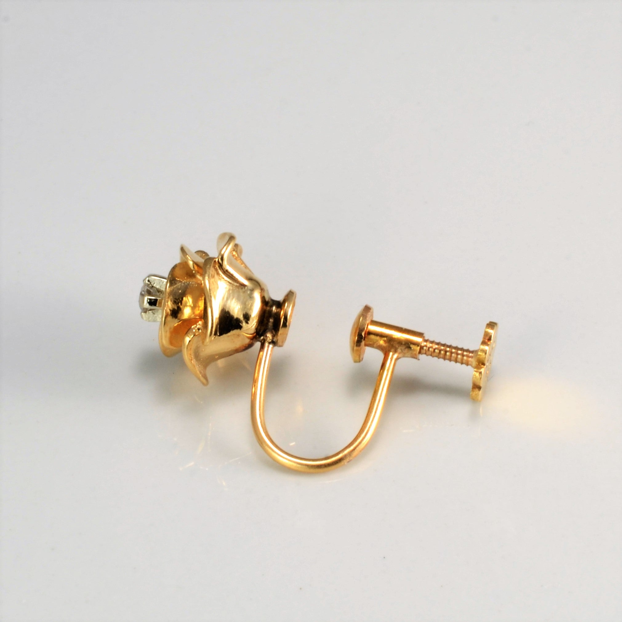 14K Yellow Gold Rose Design Diamond Screw Back Earrings for Women | 0.07 Carat Total Weight | Perfect for Weddings, Anniversaries & Special Occasions