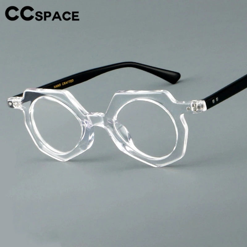 CCspace Unisex Full Rim Flat Top Polygon Round Acetate Eyeglasses 2473 - Stylish Retro Frame for Men & Women - Perfect for Reading, Fashion, and Daily Wear
