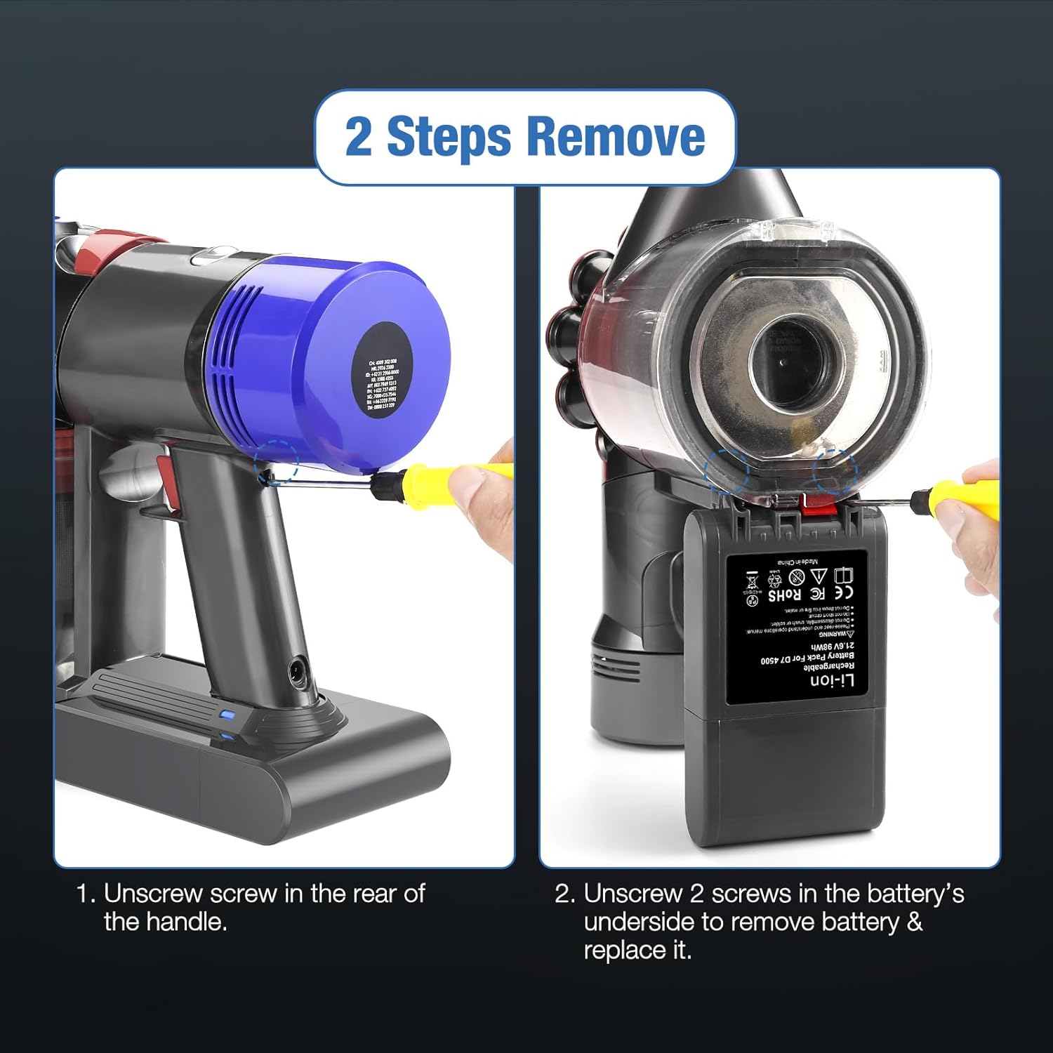 Dyson V7 Battery Replacement 4500mAh High Capacity with Tools - Compatible with Dyson V7 Cordless Vacuum Cleaners for Home Cleaning and Pet Hair Removal