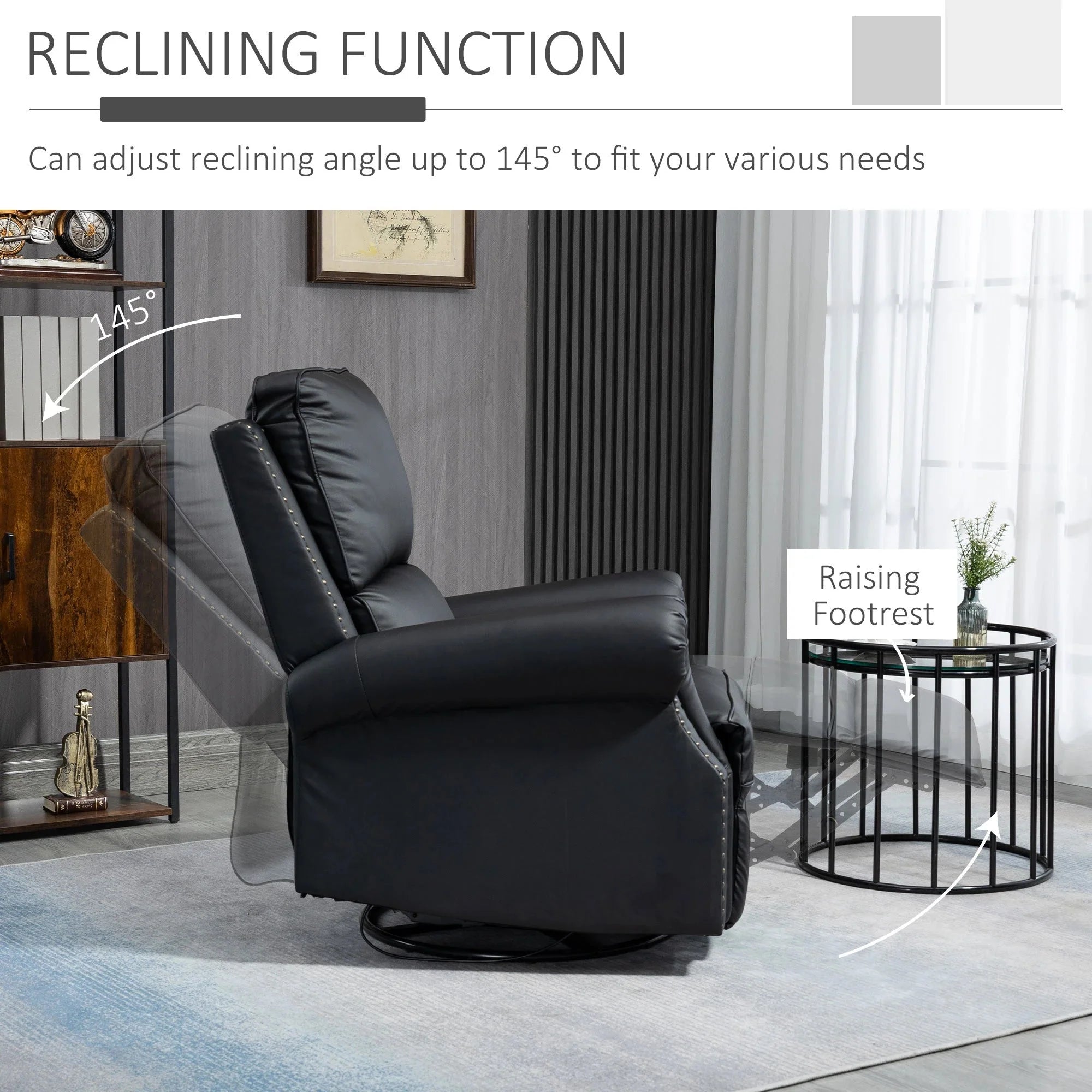 Faux Leather Swivel Rocker Recliner Chair with Nailhead Trim - Traditional Style Living Room Furniture for Relaxation & Comfort