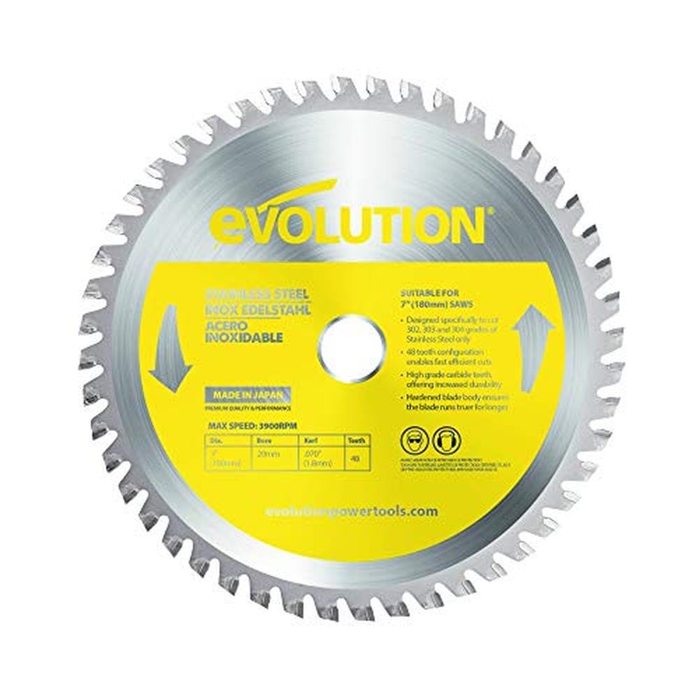 Evolution Power Tools EVOBLADESS 180mm Stainless Steel Carbide-Tipped Saw Blade - Perfect for Woodworking, Metal Cutting & DIY Projects