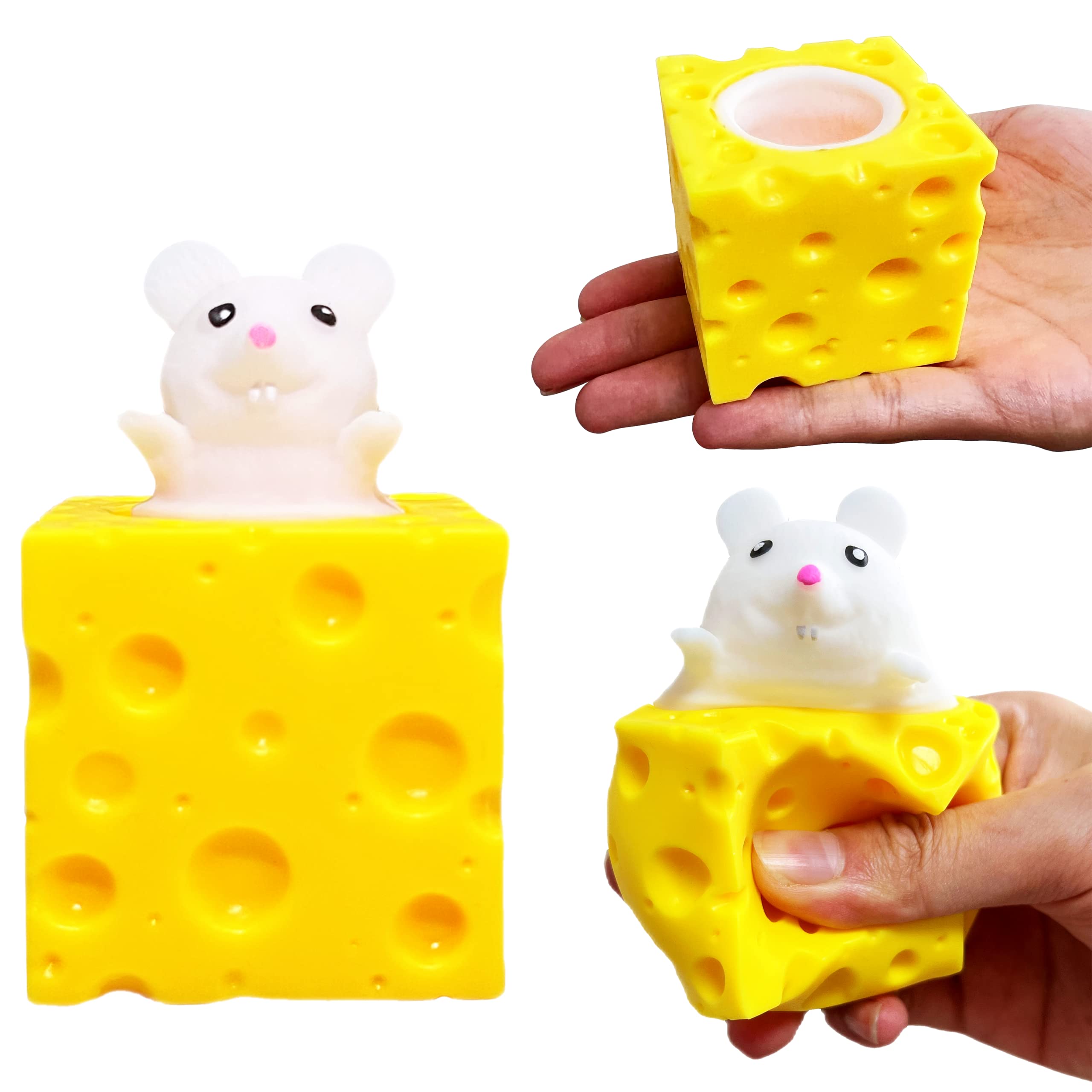 Squishy Cheese Stress Balls - Animal Pop Fidget Toys (1-Pack) - Sensory Stress Relief Squeeze Toy for Kids & Adults - Perfect for Anxiety Relief, Office Desk, Classroom & Travel