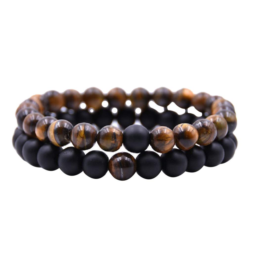 2 PCS Natural Stone Agate Beaded Stretch Bracelet for Women & Men - Anxiety Relief Jewelry, Healing Crystal Beads for Stress Relief & Positive Energy - Perfect for Meditation, Yoga & Everyday Wear