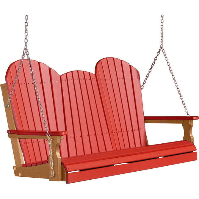 LuxCraft 5ft Red Adirondack Porch Swing - Recycled Plastic Outdoor Furniture with Cup Holder - Perfect for Patio, Garden, Backyard Relaxation and Outdoor Decor