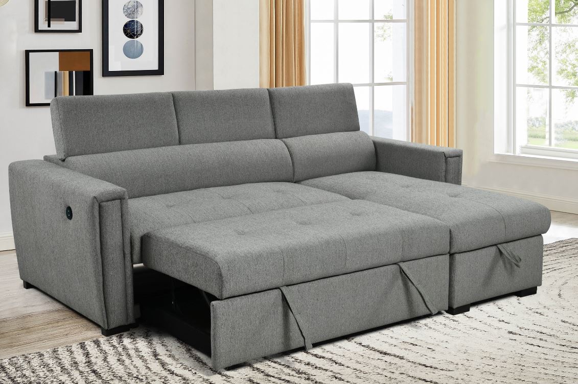 Reversible Sectional Sofa with Storage Chaise and Pull Out Ottoman - Modern L-Shaped Couch for Living Room, Family Room, or Home Theater - 99033