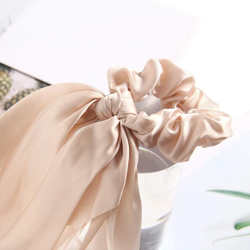 CHRONEX 8-Piece Satin Chiffon Hair Bows Set - Long Tail Elastic Ribbon Headbands, Scarf Scrunchies & Ponytail Holders for Women Girls (Elegant Bowknot Design) - Perfect for Parties, Weddings, School Events & Daily Hair Accessories