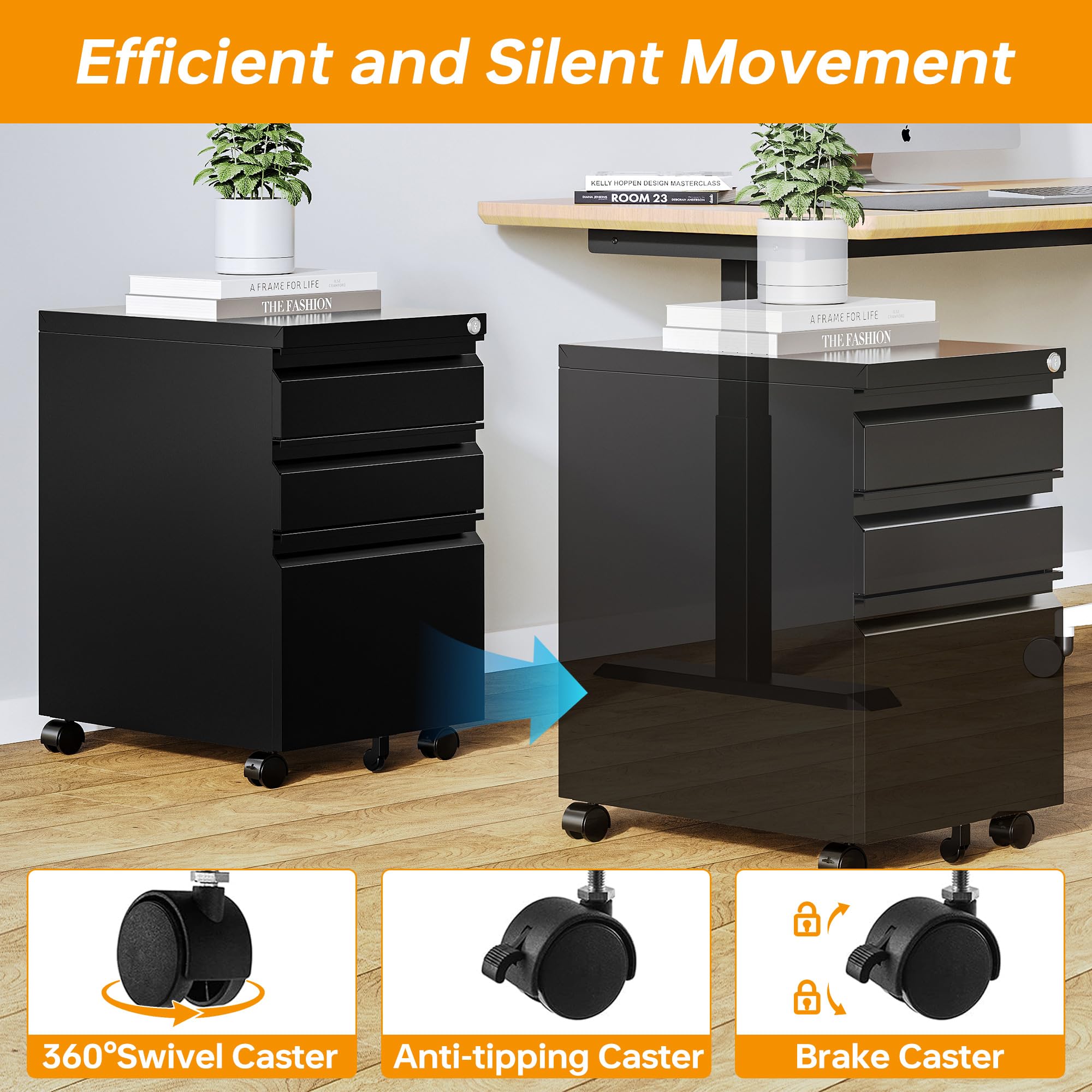 STANI 3-Drawer Locking Mobile File Cabinet with Wheels - Rolling Metal Office Storage Cabinet for Under Desk Use - Fully Assembled for Easy Setup - Perfect for Home Office, School, and Workspace Organization