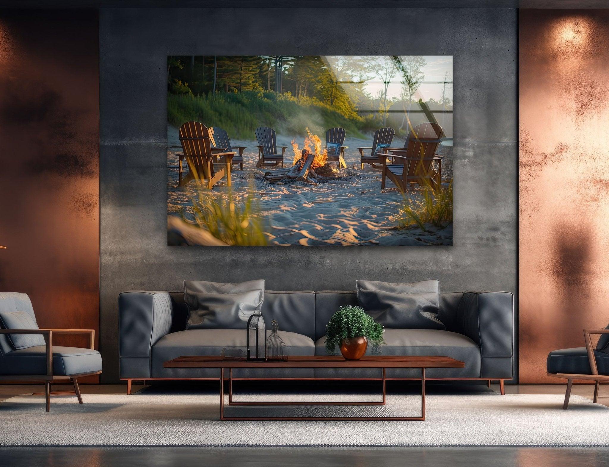 Adirondack Camp Glass Wall Art - Rustic Cabin Decor for Living Room, Bedroom, or Office - Perfect for Home, Cabin, and Lodge Decorations