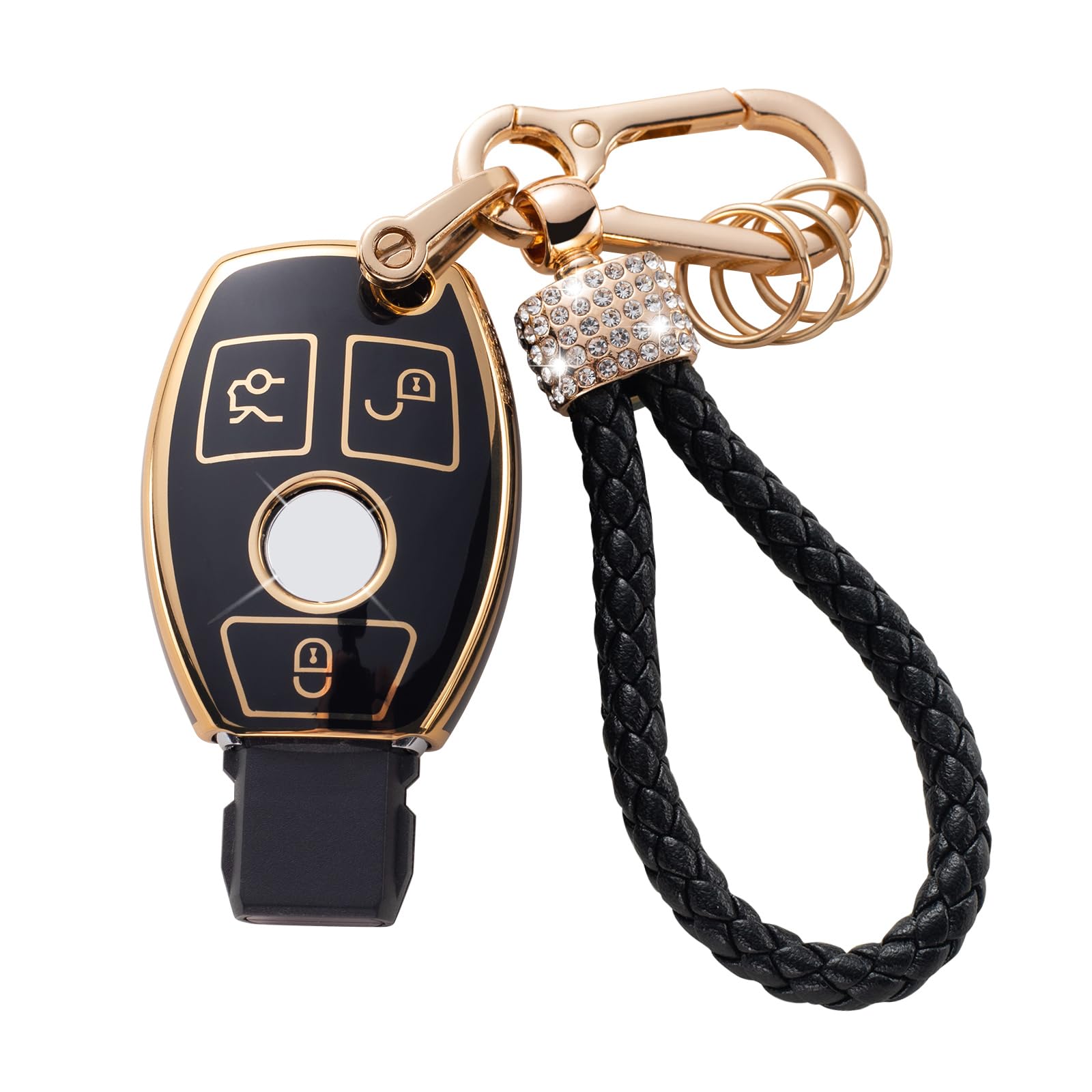 Premium TPU Key Fob Cover for Mercedes Benz A/B/C/E/G/R/S/M/CLS/CLK Class - Soft Protective Shell with Keychain Lanyard - Durable Smart Key Case for Everyday Use & Car Protection