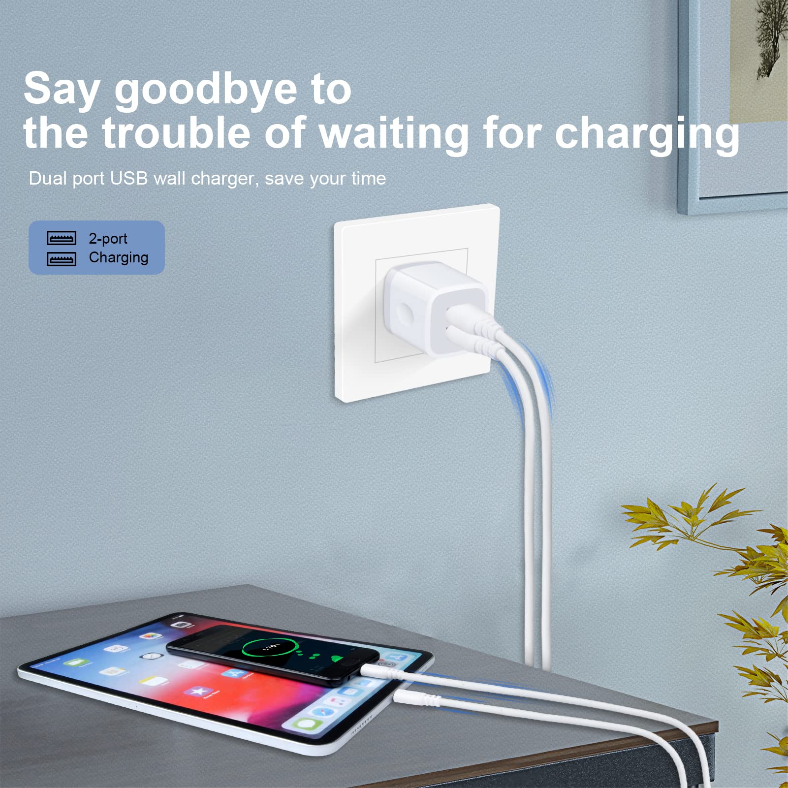Sicodo 3-Pack USB Wall Charger with Dual Ports - Fast Charging Cube Power Adapter Block for iPhone 16/15/14/13/12/11/SE, Samsung Galaxy S24/S23/S22/S21, Google Pixel, Moto - Perfect for Home, Office & Travel Charging Needs