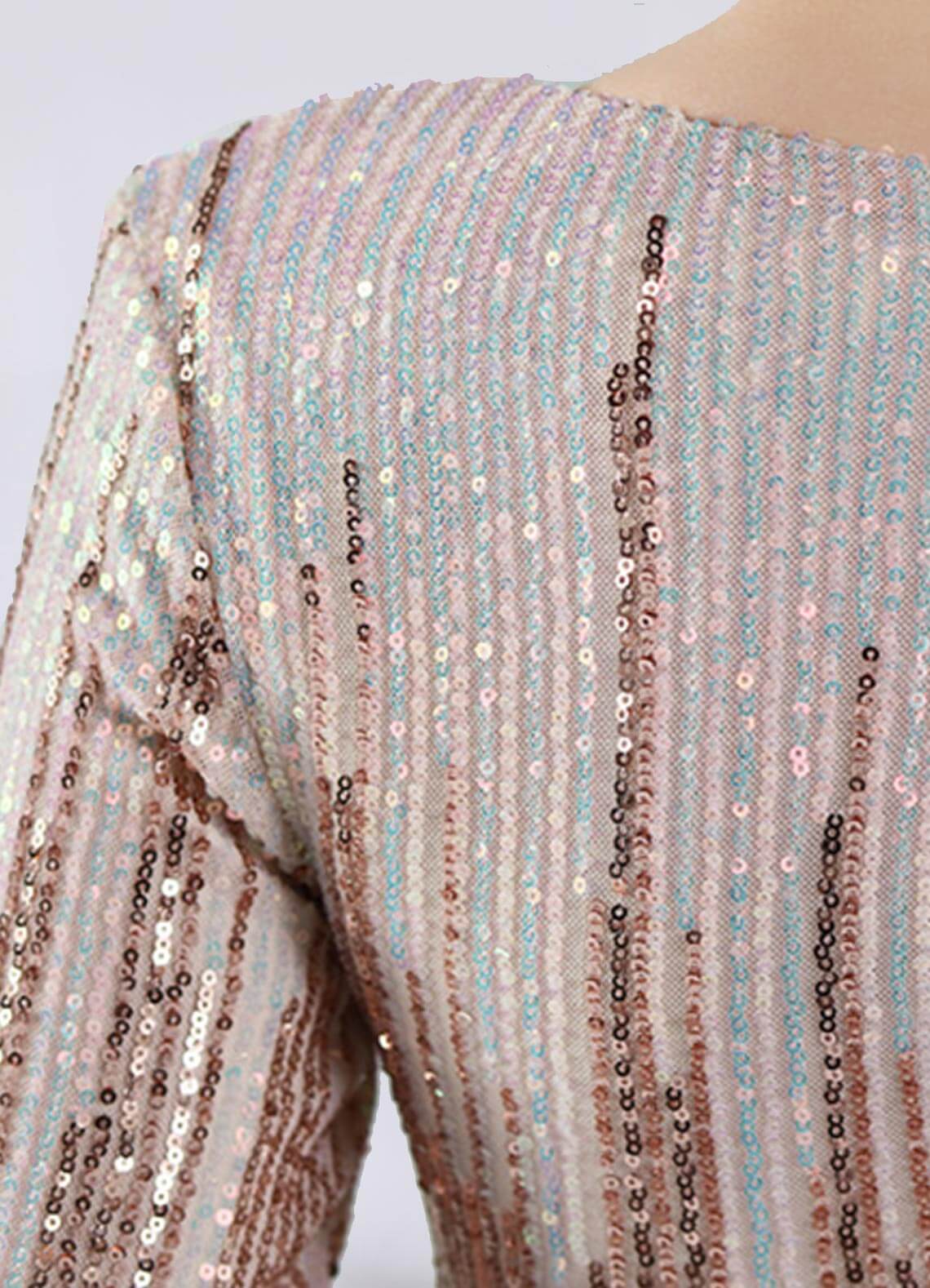 Elegant Champagne Gold Sequin Long Sleeve V-Neck Floor Length Formal Gown for Women - Perfect for Evening Parties, Prom, Wedding Guest & Special Occasions