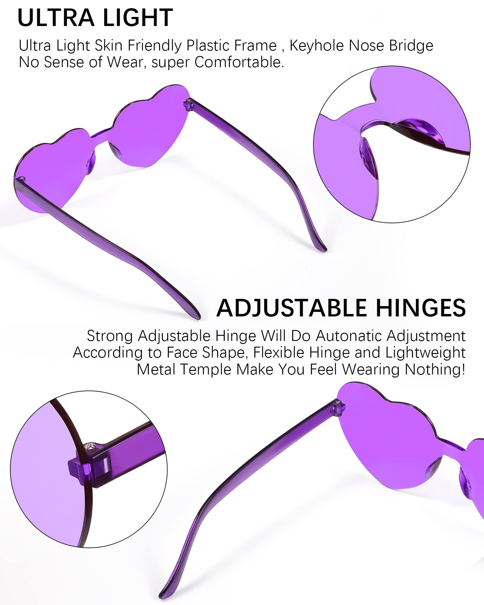 WeeWooday 30 Pairs Heart Shaped Rimless Sunglasses - Trendy Transparent Candy Color Tinted Eyewear for Women & Girls | Perfect for Parties, Festivals, Gifts & Photo Props
