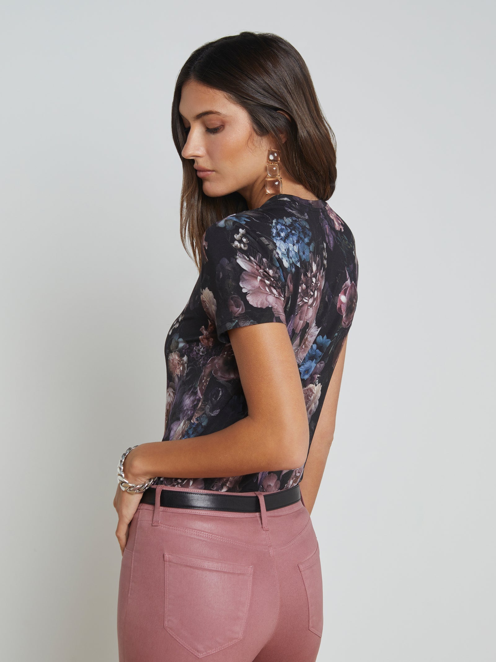 L'Agence Ressi Fitted Crew Neck T-Shirt for Women | Soft Cotton Slim Fit Basic Tee | Perfect for Casual Wear, Layering & Everyday Outfits
