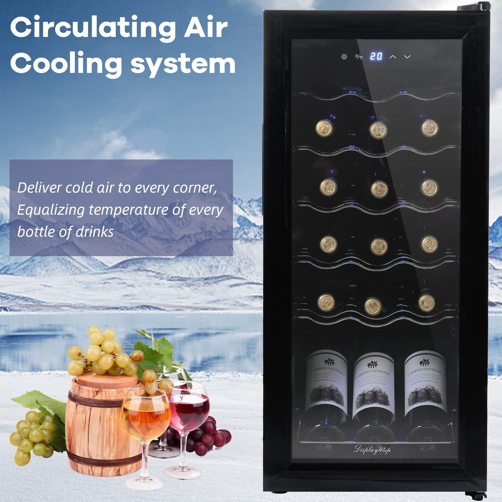 Display4Top 18-Bottle Wine Cooler Refrigerator with Digital Touch Screen - Black | Perfect for Home Bars, Kitchens & Wine Cellars