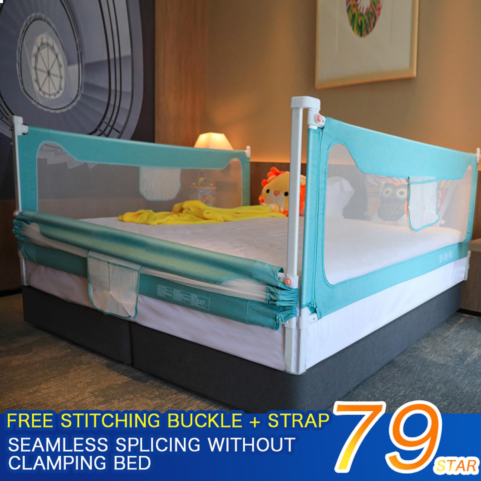 **Toddler Bed Rails - Safety Bed Guardrail for Kids, Twin Full Queen King Size Mattress - Extra Long Bed Rails for Queen Size - Perfect for Baby & Toddler Safety in Cribs, Bunk Beds & Adult Beds**