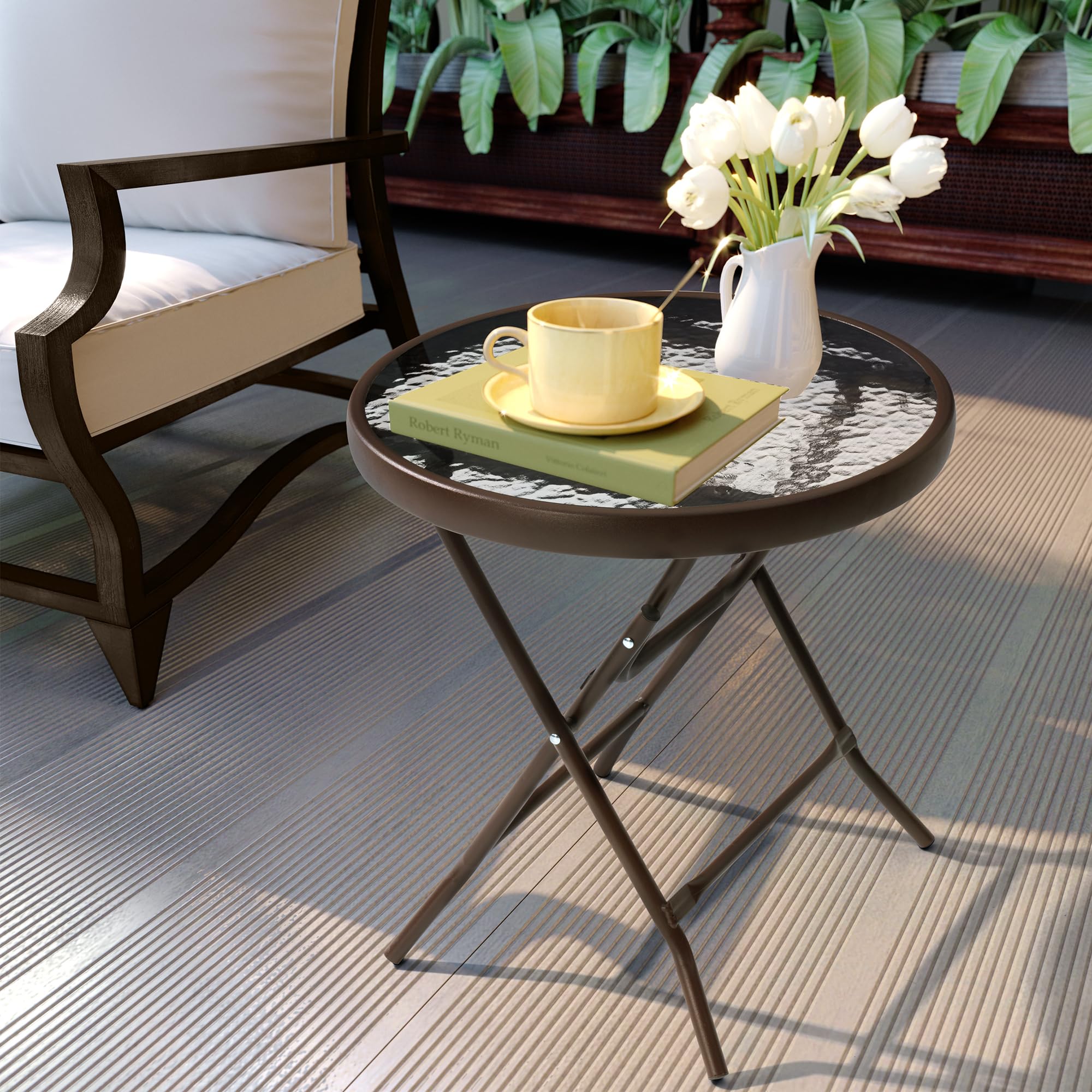 2-Piece Outdoor Side Table Set - Weather-Resistant Small Patio End Tables for Pool, Balcony, Deck & Porch - Brown - Perfect for Outdoor Relaxation & Entertaining
