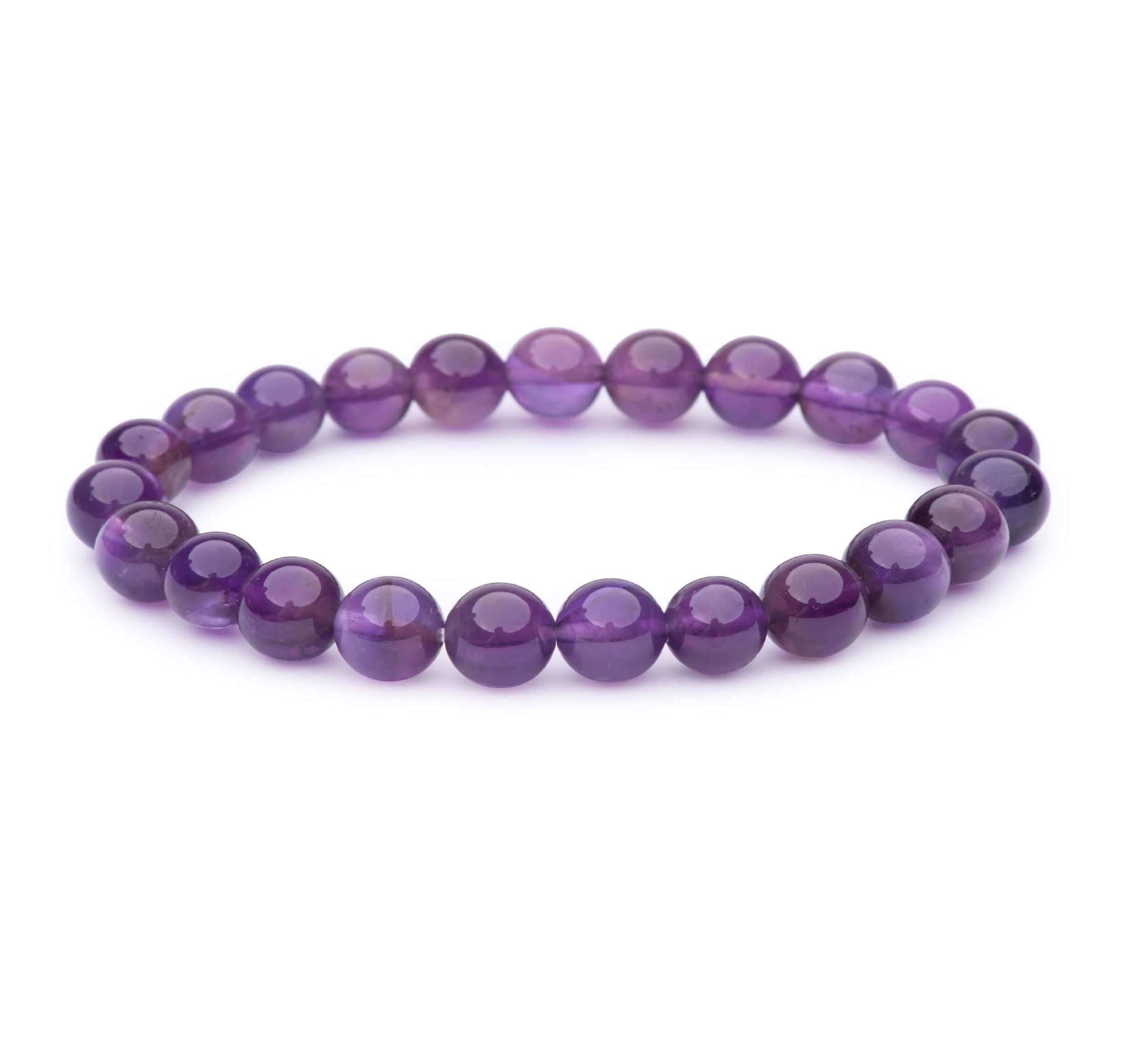 Natural Amethyst Smooth Bead Stretch Bracelet for Women - Adjustable Healing Crystal Jewelry for Meditation, Yoga & Spiritual Wellness