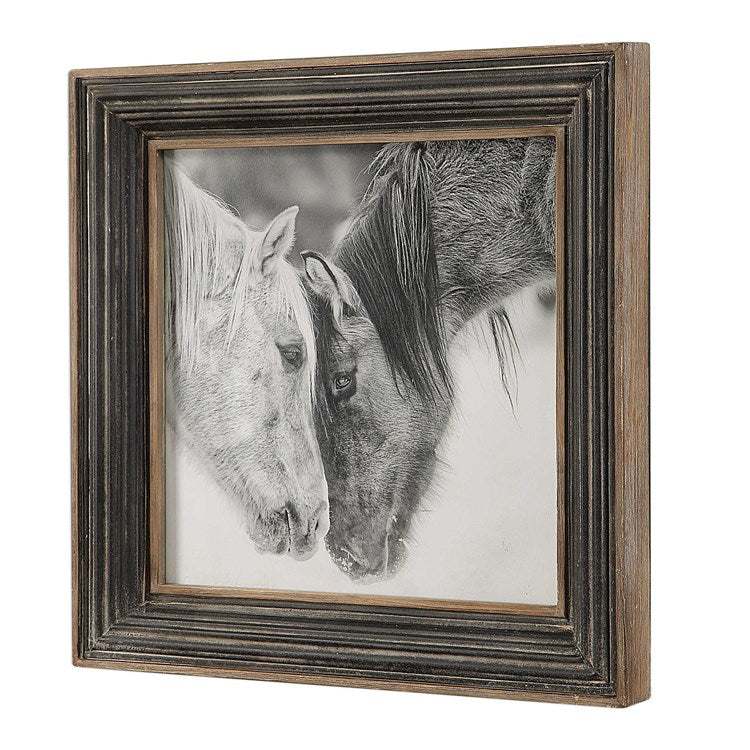 Custom Black and White Horses Framed Wall Art - Elegant Equestrian Decor for Living Room, Bedroom & Office - Premium Canvas Print for Home & Office Decor