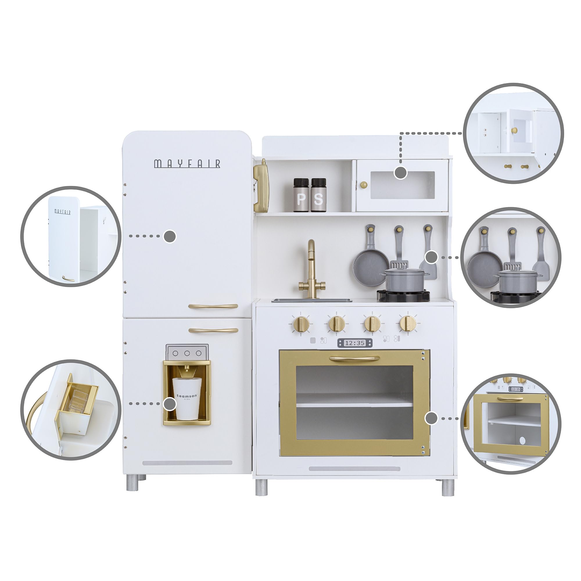 Teamson Kids - Classic White & Gold Mayfair Pretend Play Kitchen Set for Toddlers & Children Ages 2-8, 11-Piece Little Chef Cooking Toy with Accessories - Perfect for Imaginative Play, Role-Playing & Early Learning Development