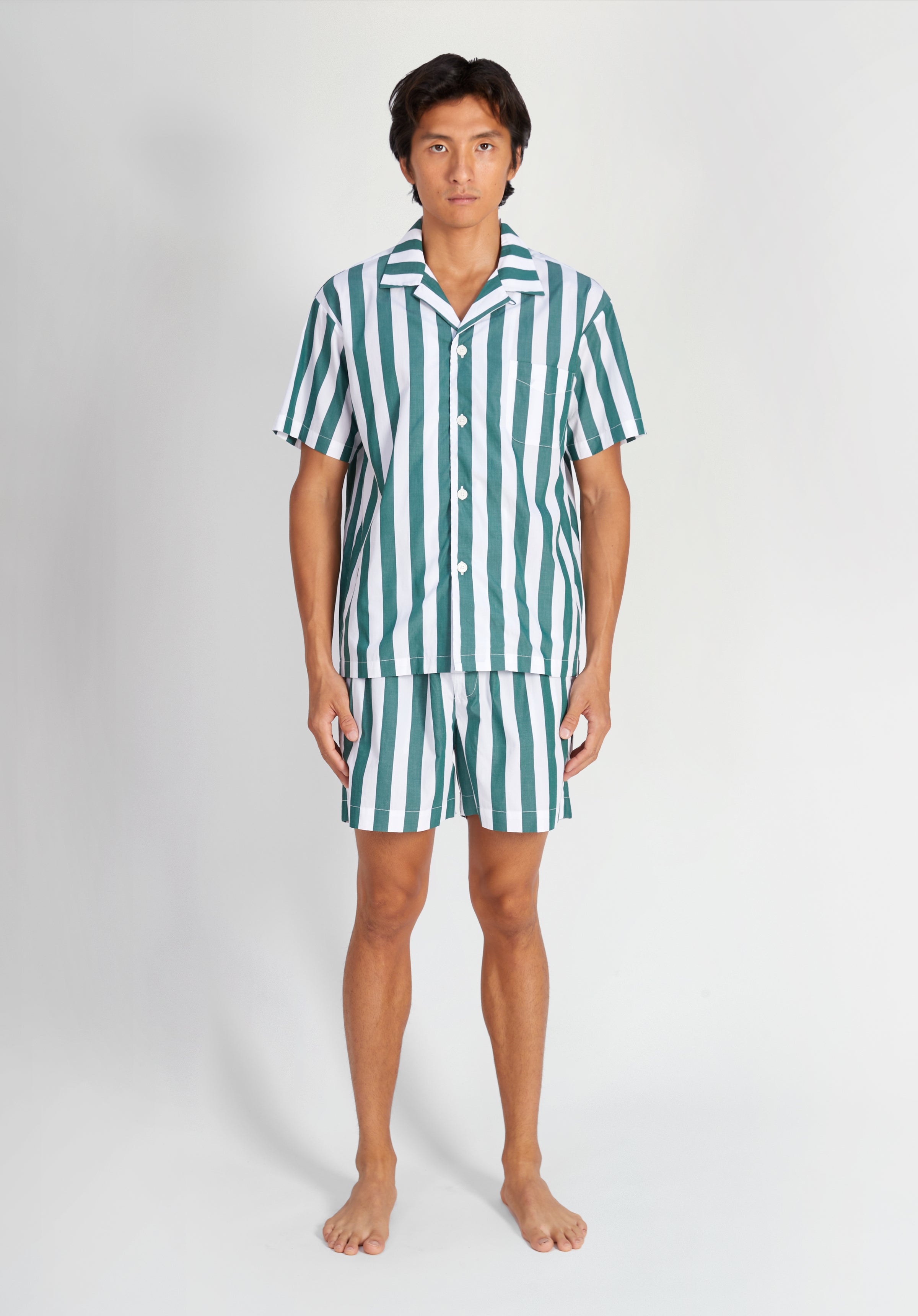 Martin Men's Camp Shirt - Green & White Striped Button Down Shirt for Outdoor Adventures, Hiking & Casual Wear
