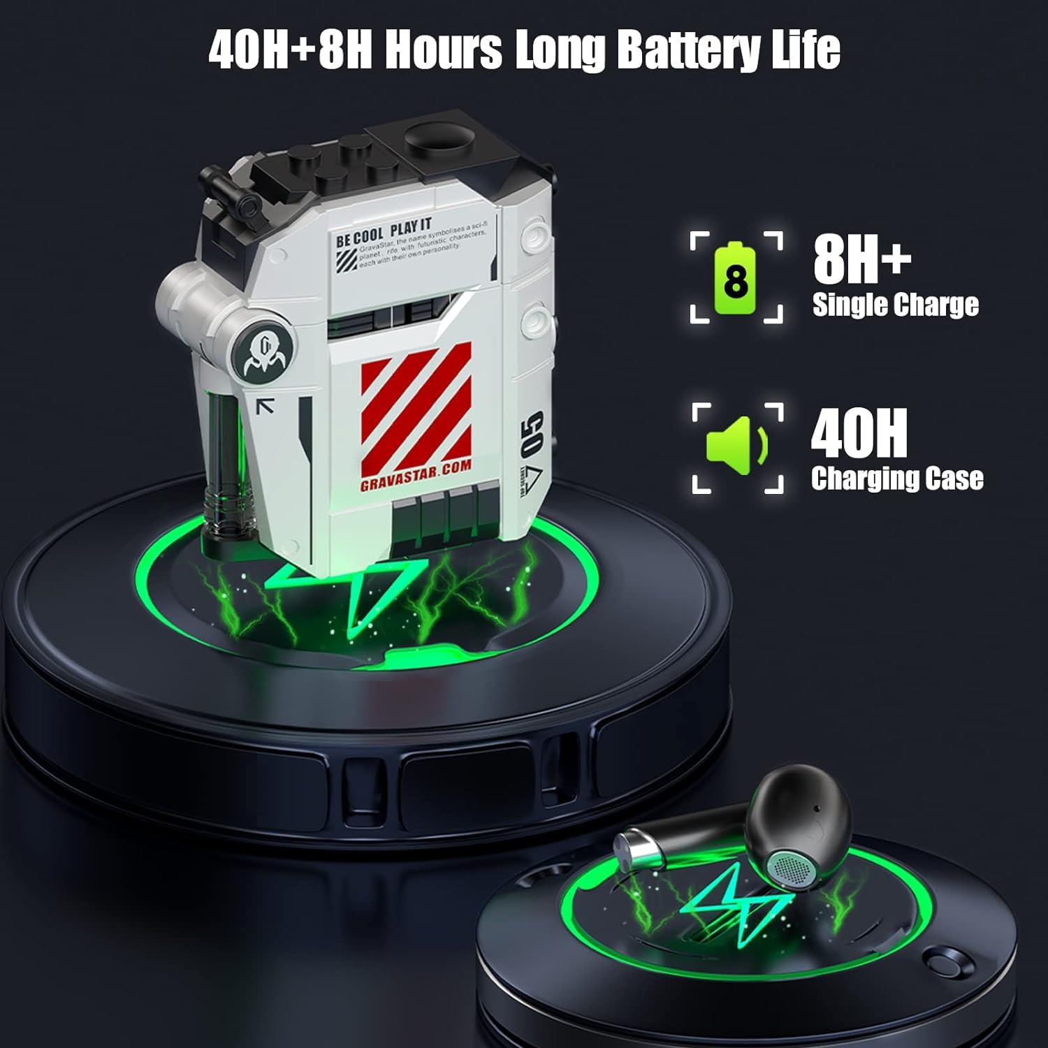 Gravastar Sirius P5 Wireless Earbuds - Bluetooth 5.0, 65W USB-C Fast Charging, IPX7 Waterproof, White - Perfect for Gym, Running, Travel & Workout