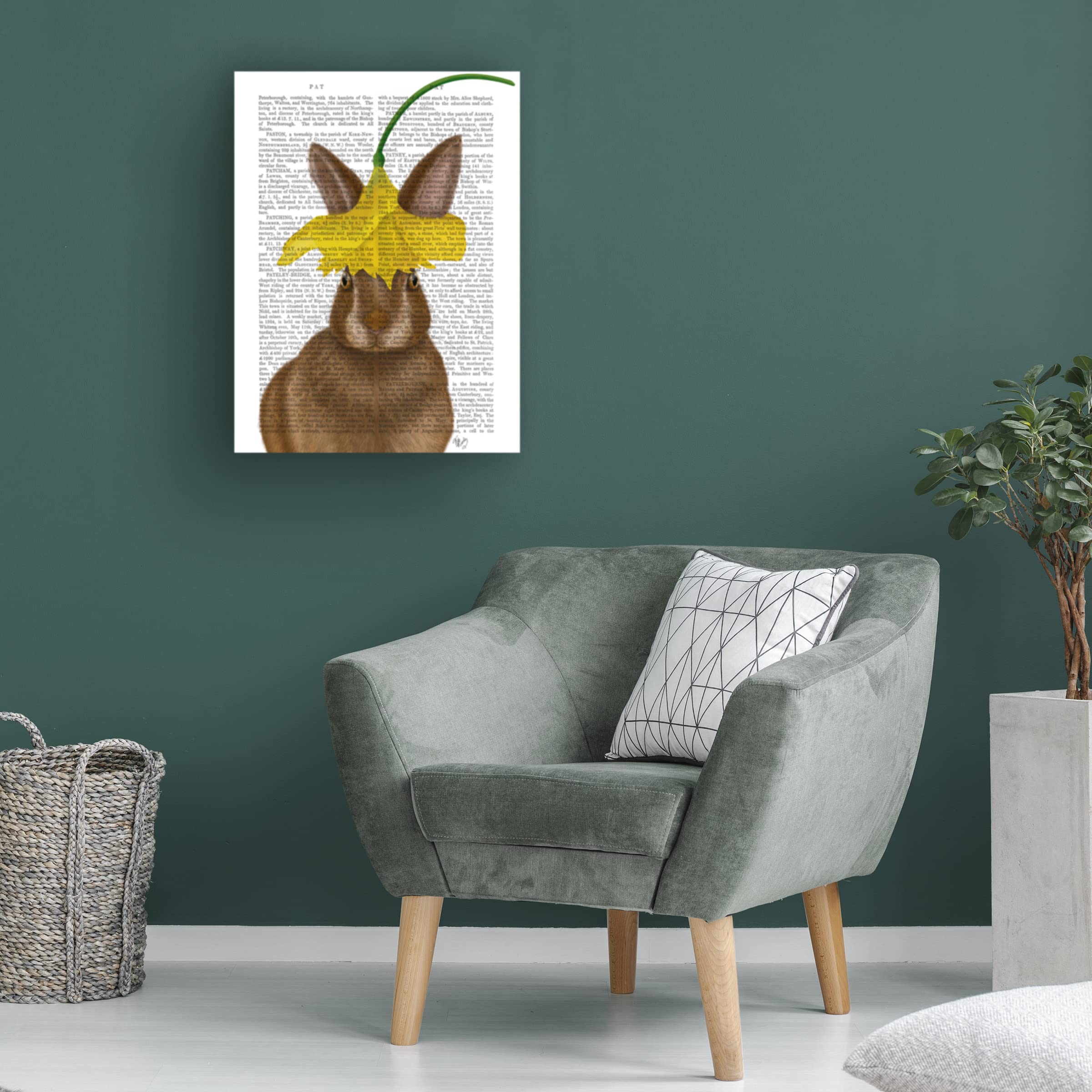 Trademark Fine Art 'Daffodil Rabbit Book Print' Canvas Wall Art by Fab Funky - Perfect for Nursery, Kids Room Decor & Spring Home Decor