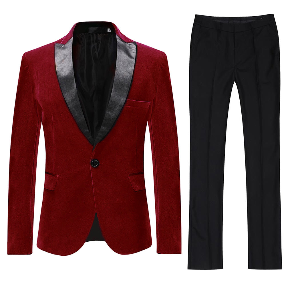 Slim Fit 2 Piece Maroon Velvet Tuxedo Suit for Men - Formal Wedding, Prom, Evening Gala & Special Occasions