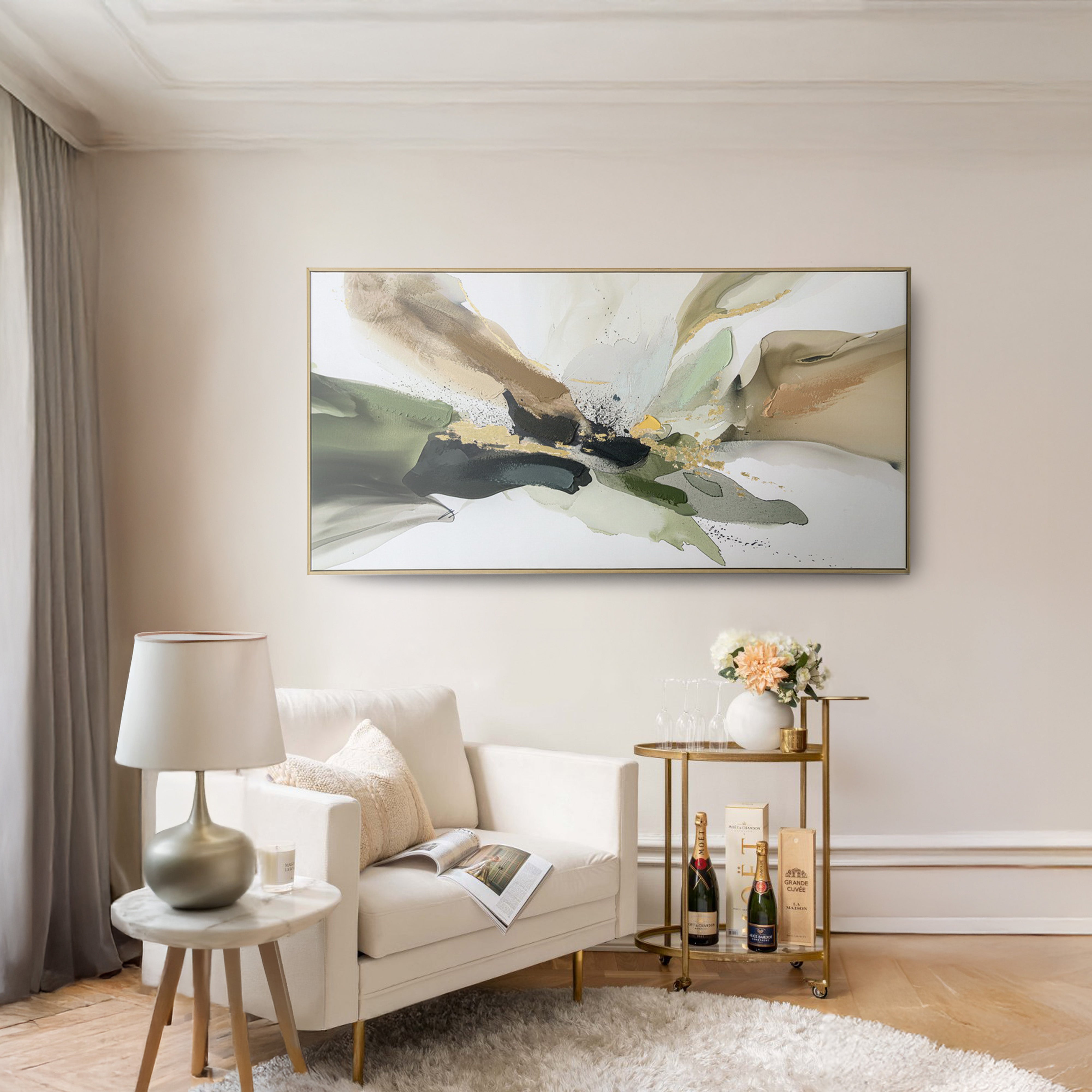 Urban Style Abstract Green Brushstroke Embellished Canvas Wall Art - Perfect for Living Room, Bedroom & Office Decor