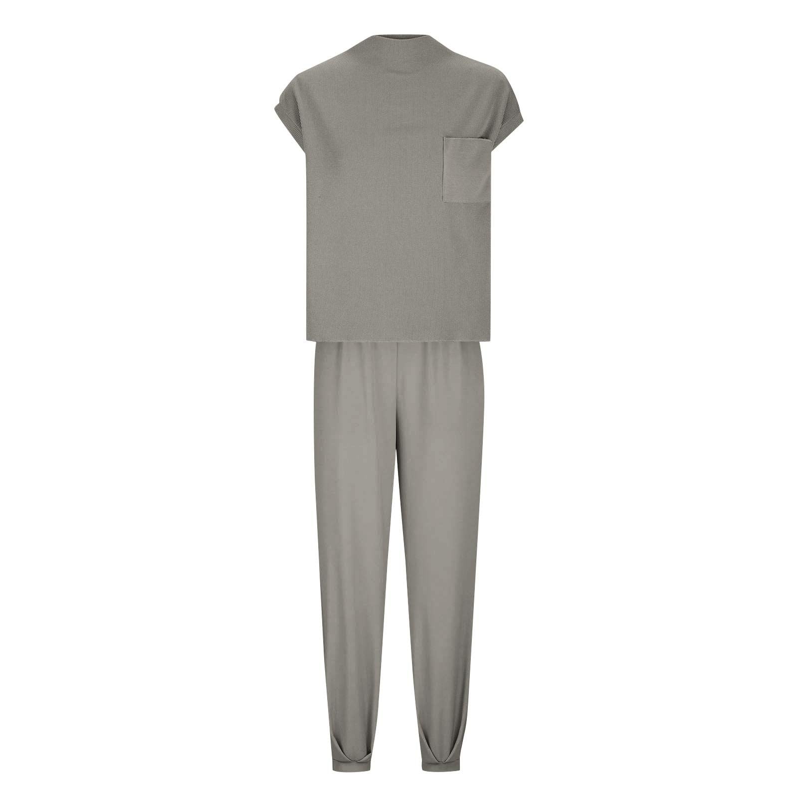 Women's Summer Knit Pullover Top & High Waisted Pants 2-Piece Lounge Set - Casual Outfit for Home, Travel & Relaxation
