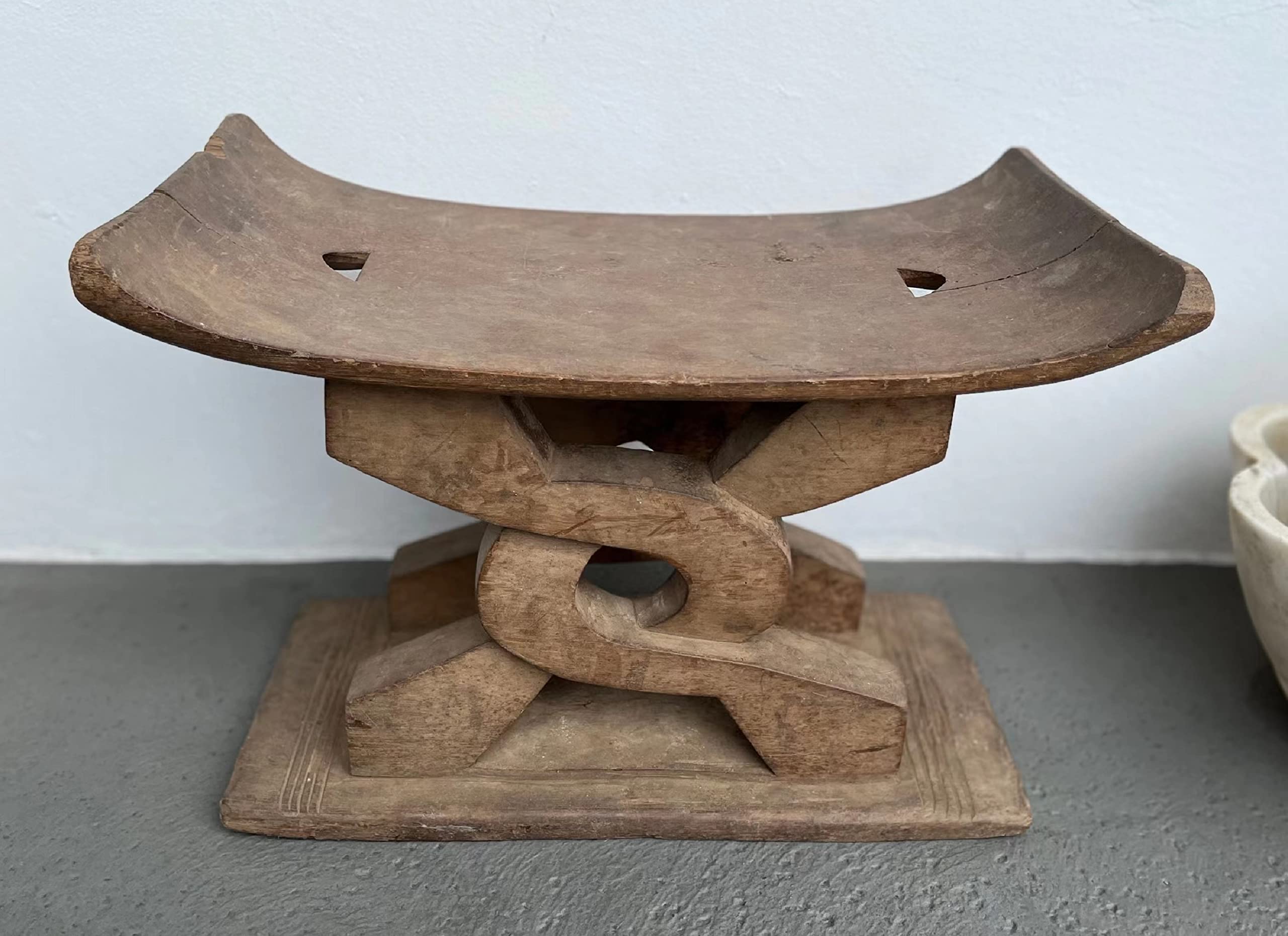 Vintage African Ashanti Ceremonial Stool - Handcrafted Weathered Wooden Stool 17-21