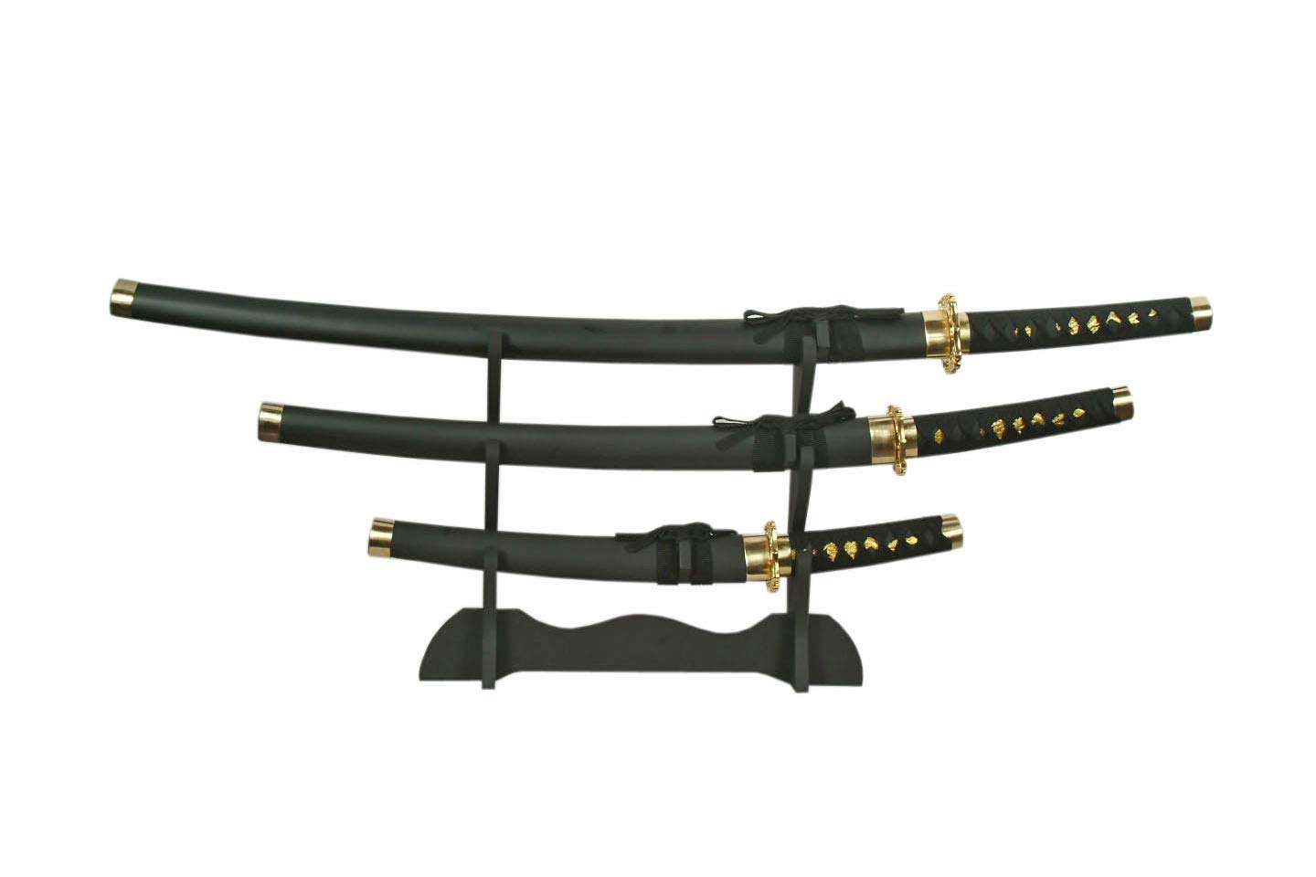 SZCO Supplies Black Samurai Sword Set - Authentic Japanese Katana with Display Stand - Perfect for Cosplay, Martial Arts Training, and Home Decor